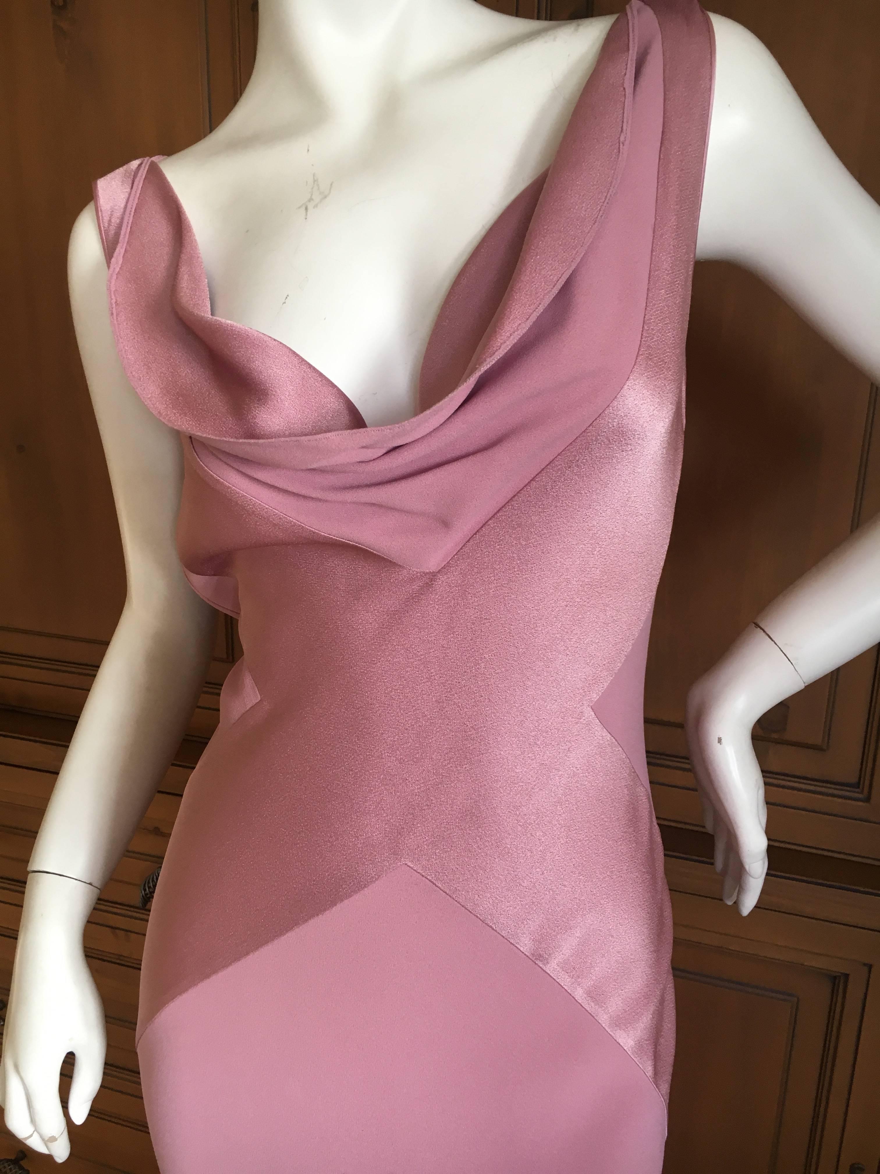 John Galliano 1990's Bias Cut Rose Color Diamond Pattern Cowl Front Dress 1