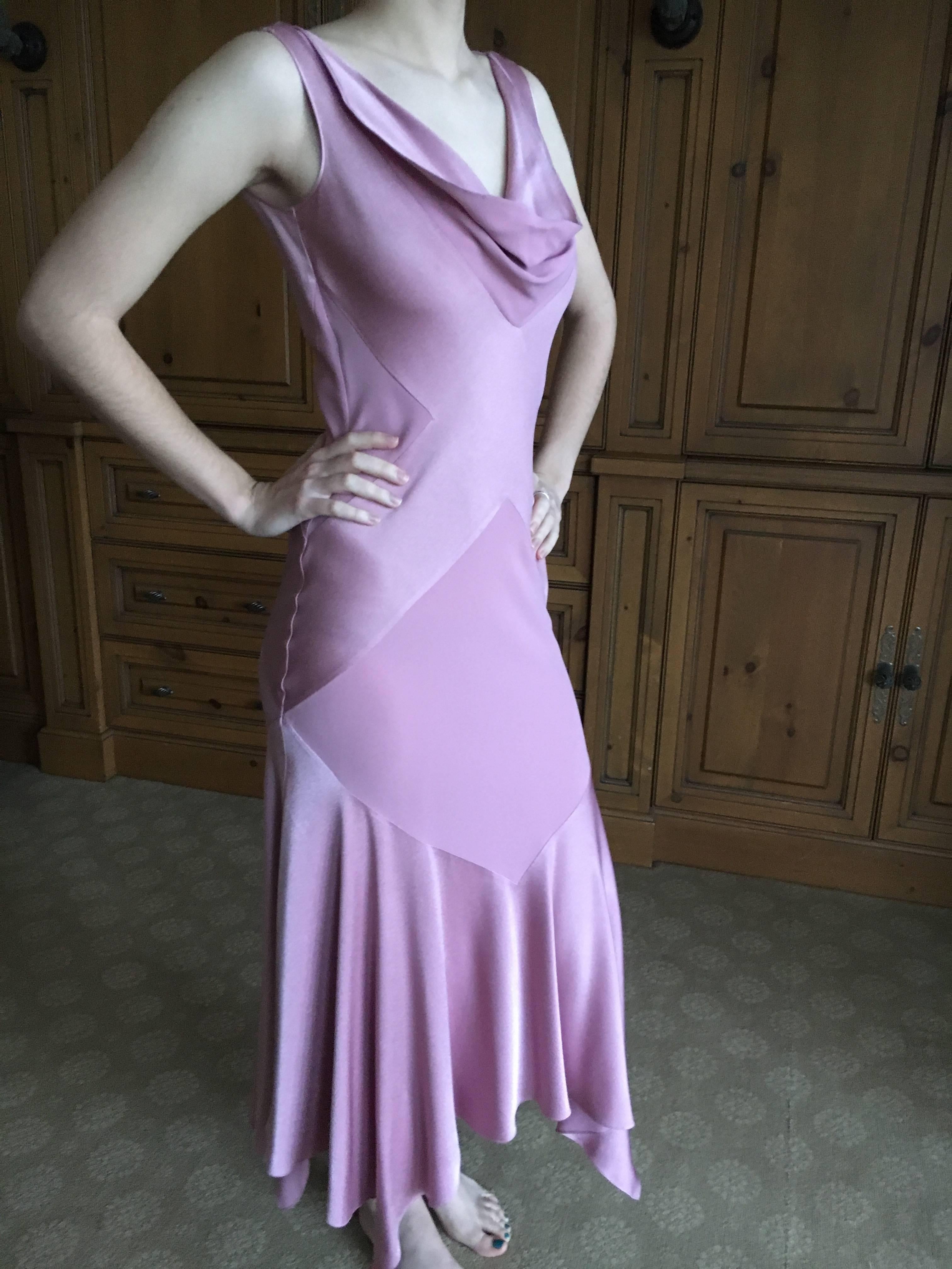 John Galliano 1990's Bias Cut Rose Color Diamond Pattern Cowl Front Dress 3