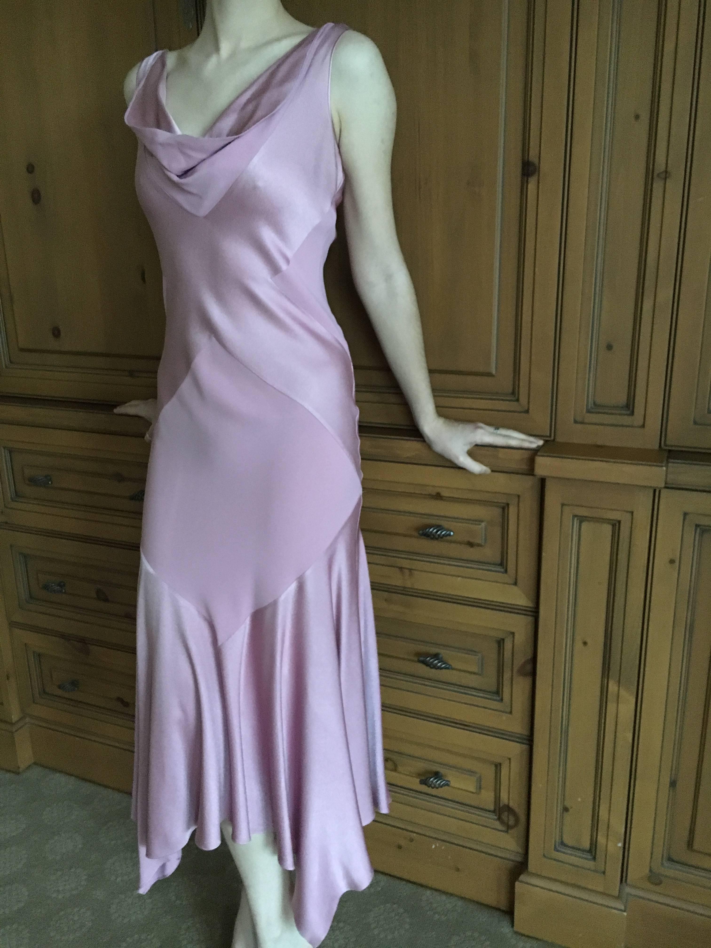 John Galliano 1990's Bias Cut Rose Color Diamond Pattern Cowl Front Dress 4