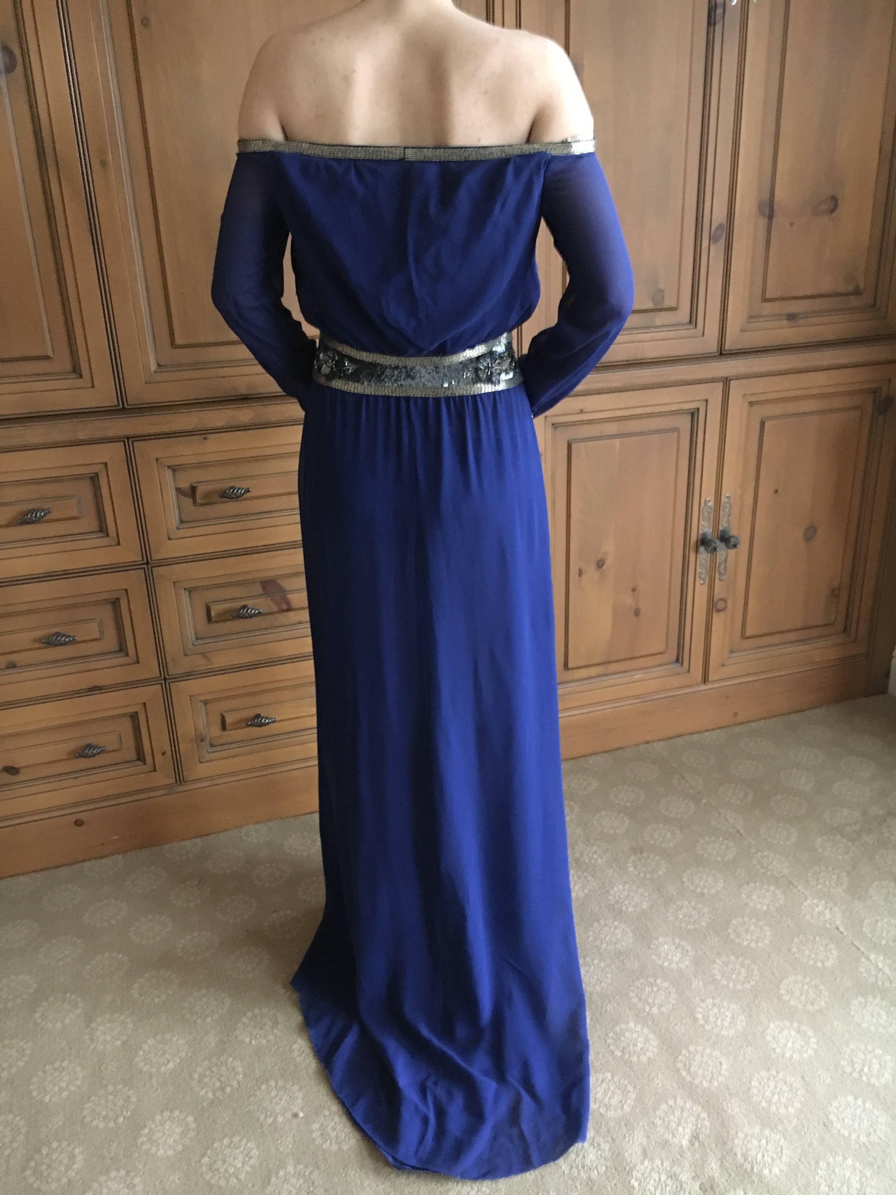 Purple Valentino Silk Chiffon Off the Shoulder Beaded Evening Dress with Keyhole Bust For Sale