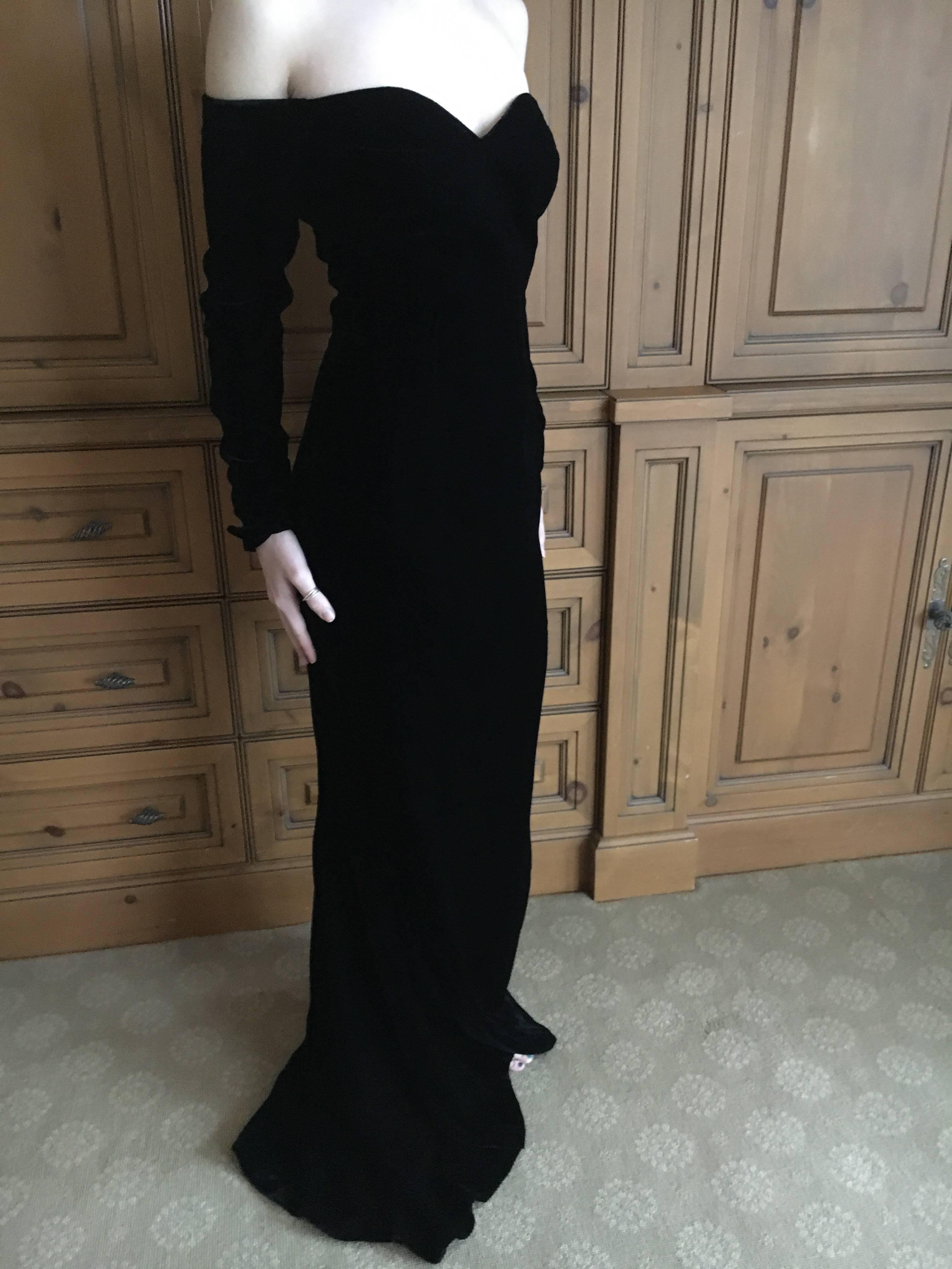 Thierry Mugler 1980's Black Velvet Off the Shoulder Evening Dress with Train 1