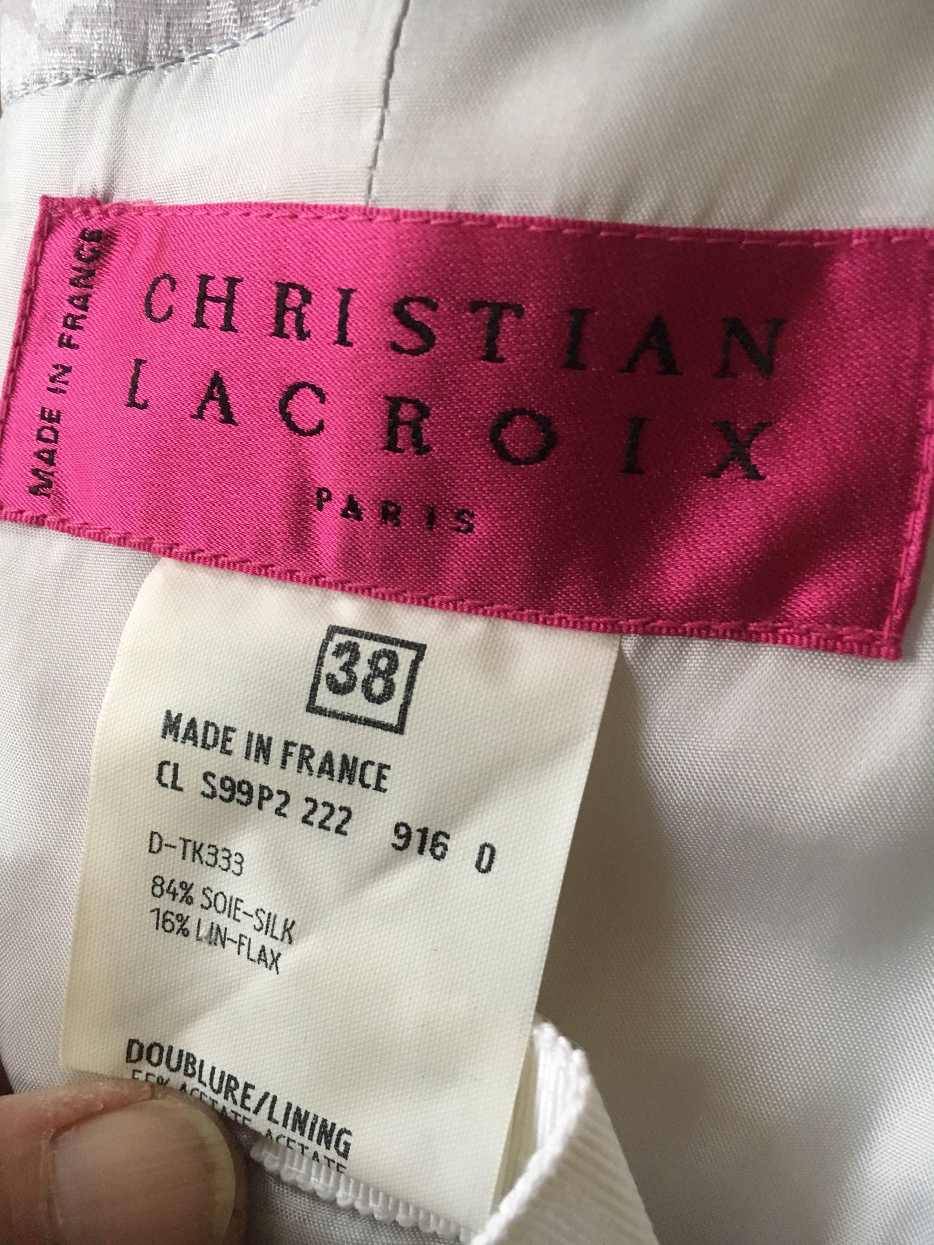 Christian Lacroix Ruffled Gray Silk Jacquard Strapless Evening Dress ...