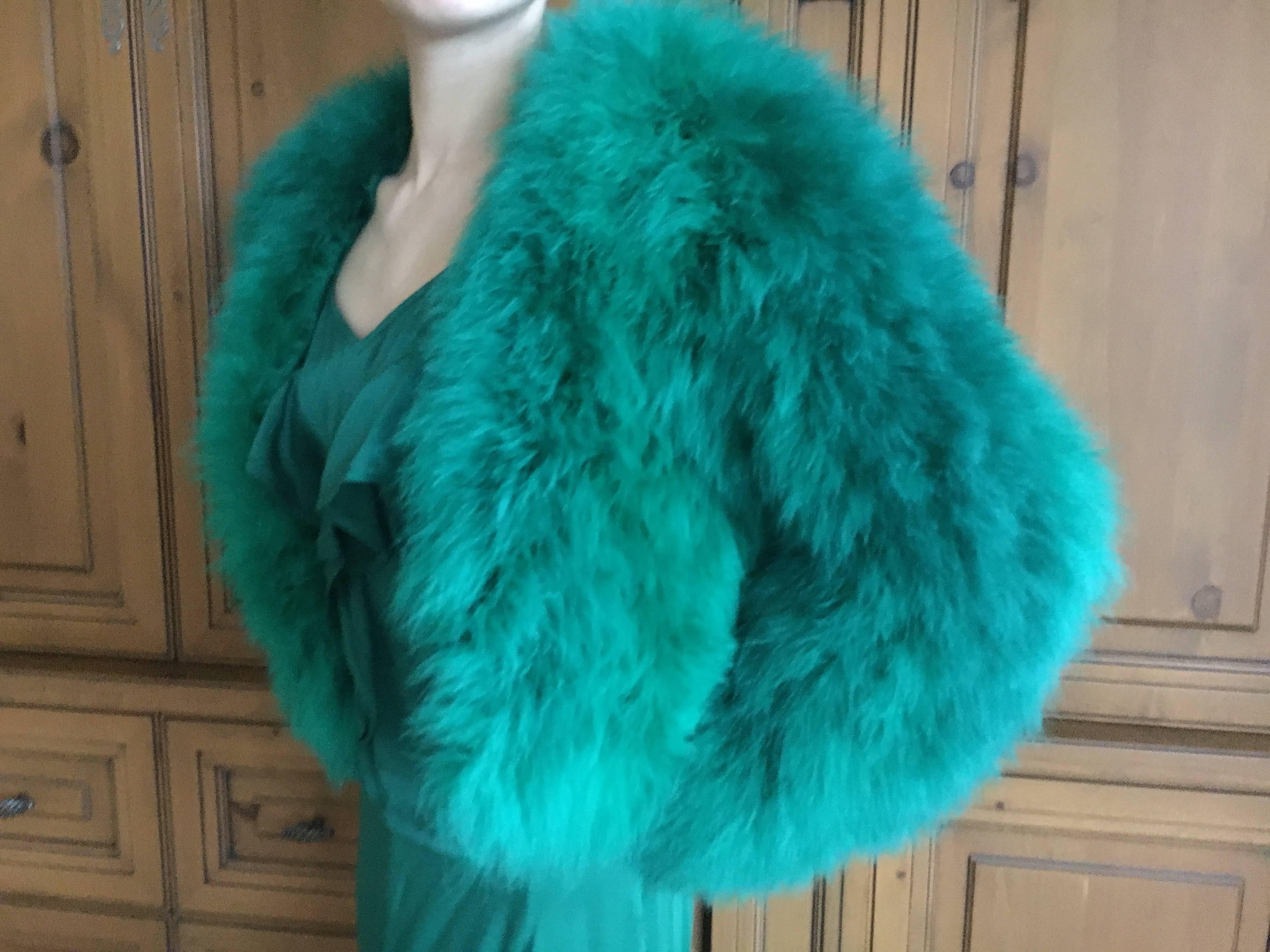  Saint Laurent by Hedi Slimane 2015 Green Turkey Feather Jacket For Sale 3