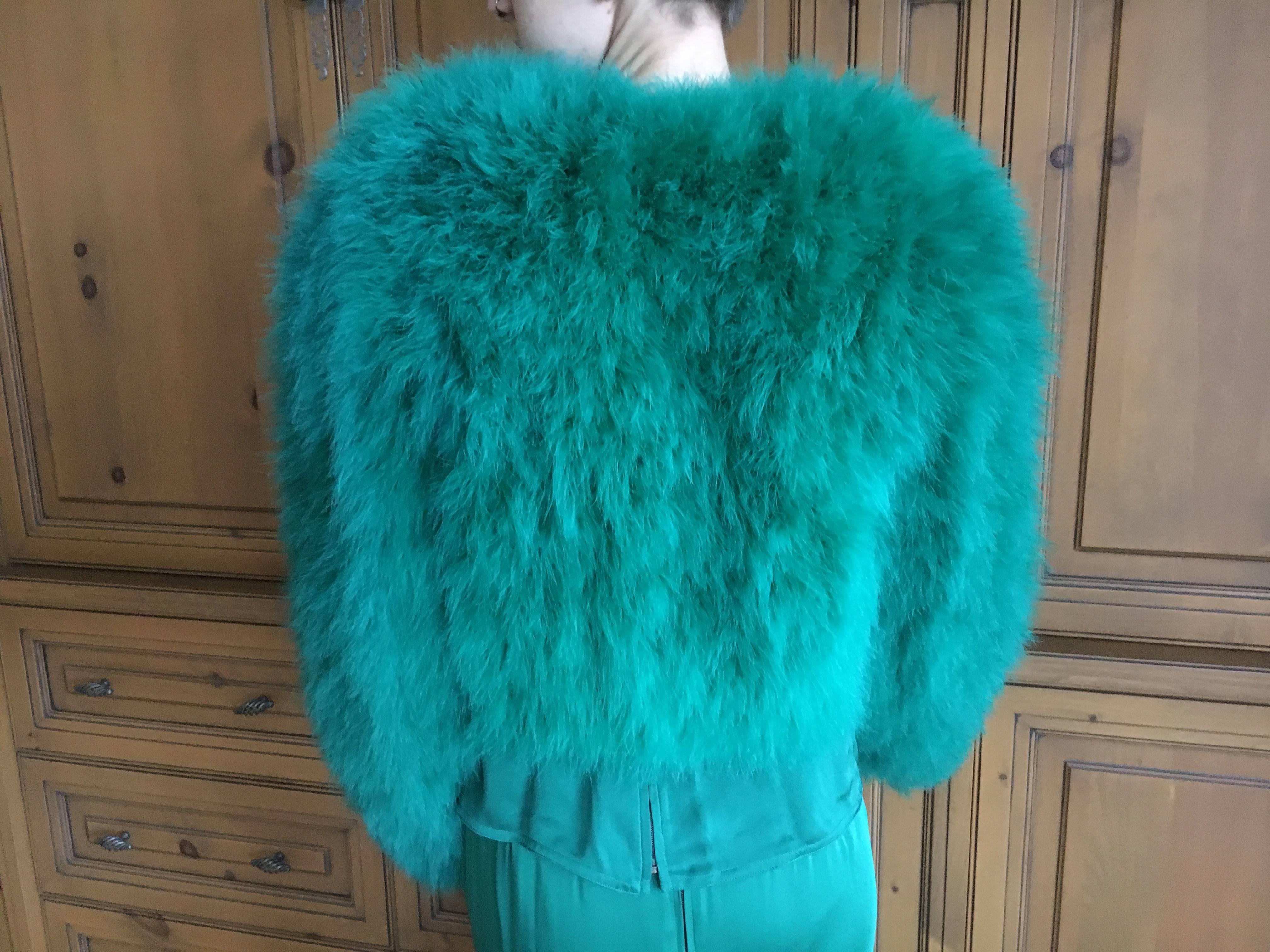  Saint Laurent by Hedi Slimane 2015 Green Turkey Feather Jacket For Sale 2