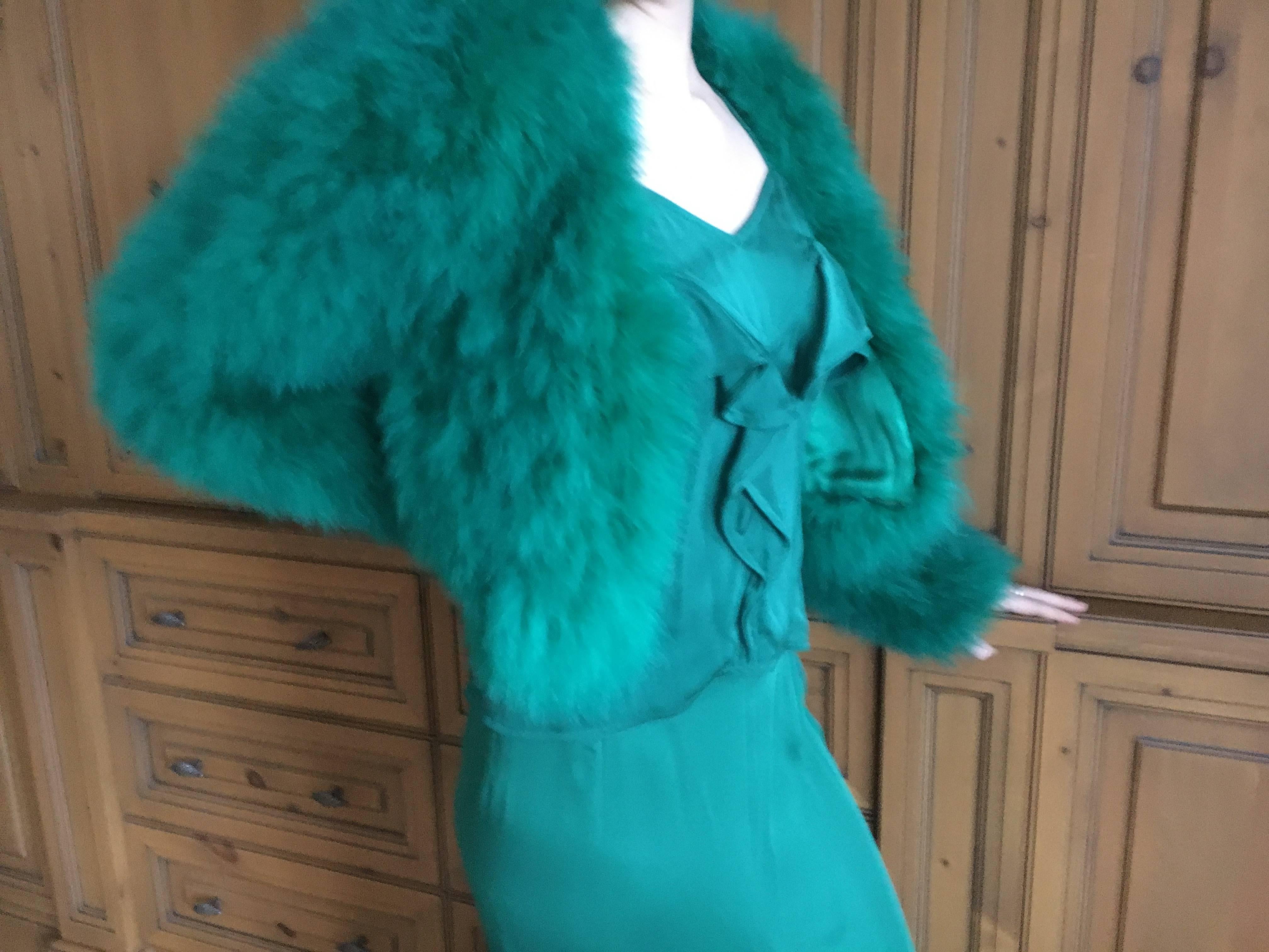  Saint Laurent by Hedi Slimane 2015 Green Turkey Feather Jacket For Sale 4