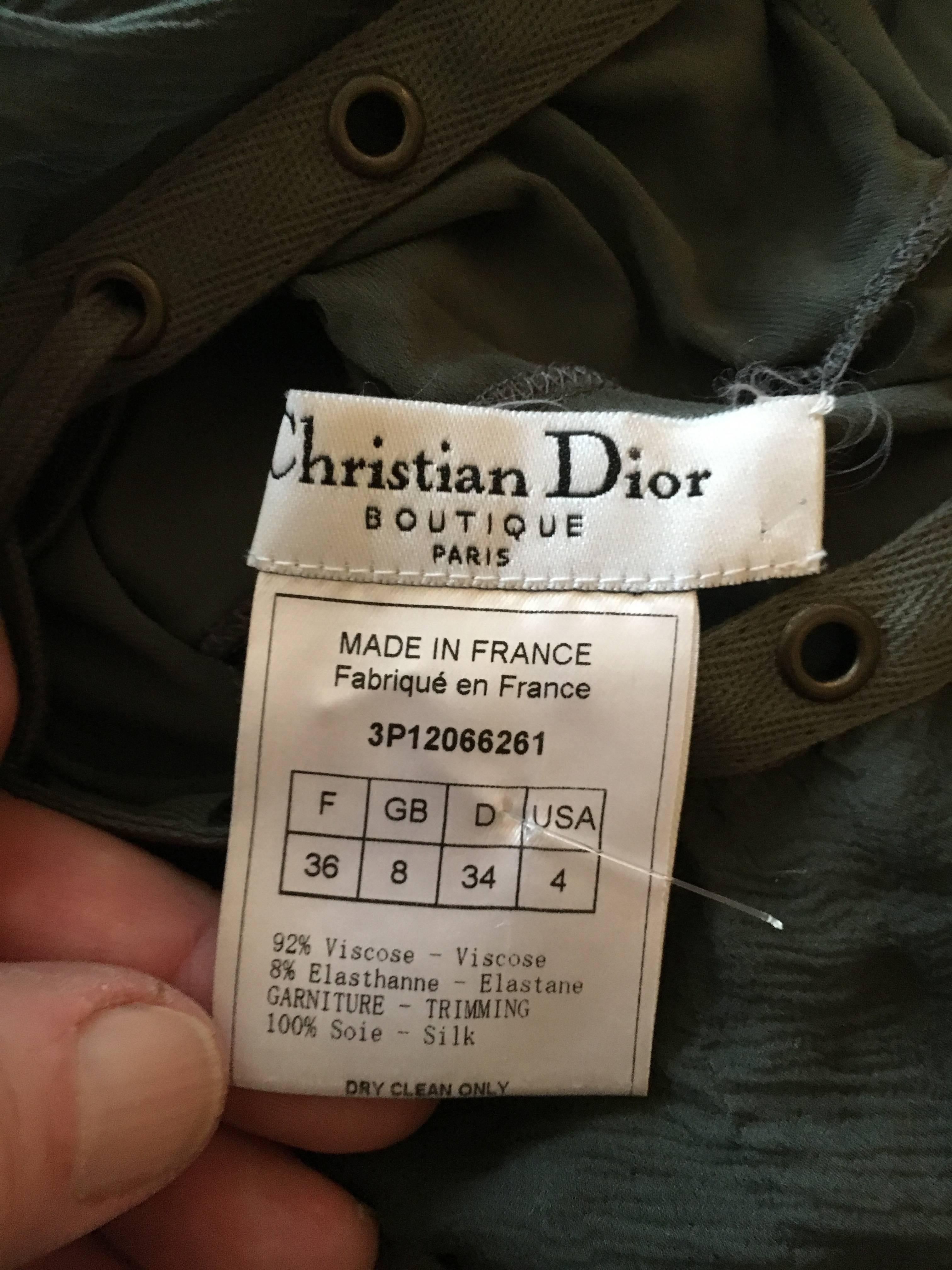 Christian Dior by John Galliano Moss Green Corset Lace Ruffled Silk Dress For Sale 5