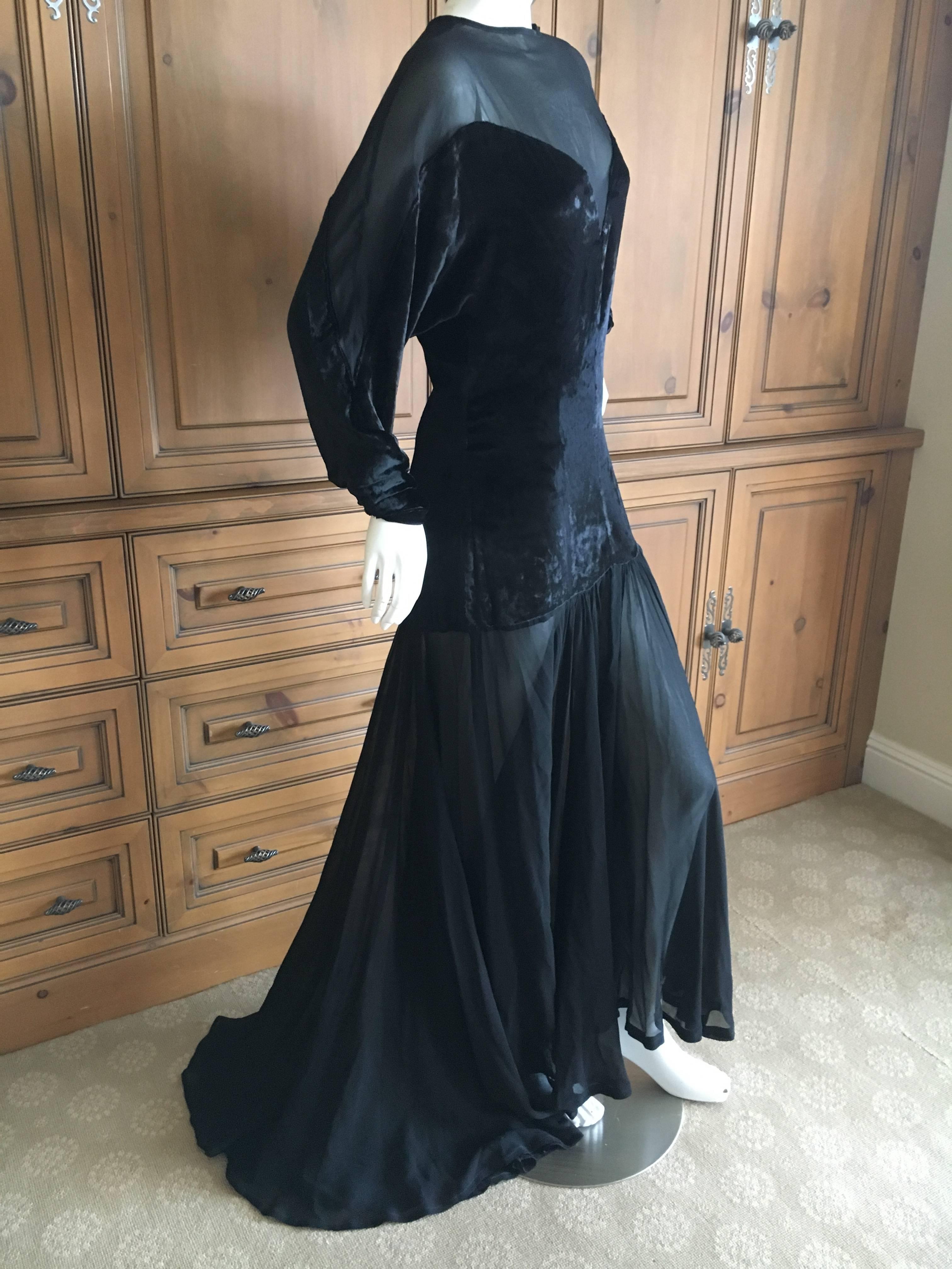 Thierry Mugler Black Velvet and Sheer Chiffon Evening Dress For Sale 5