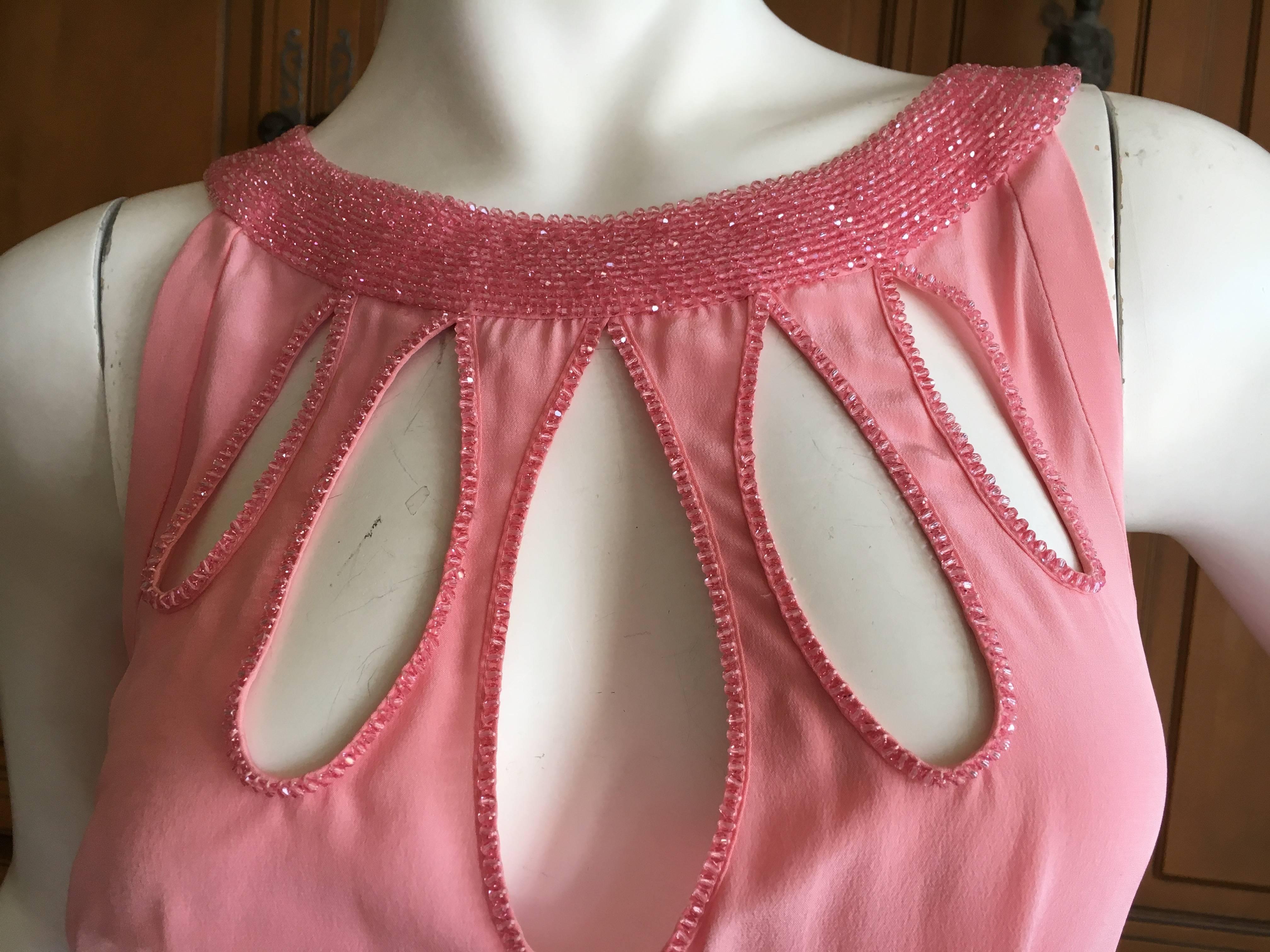 Moschino Pink Beaded Evening Dress with Keyhole Accents In Excellent Condition For Sale In Cloverdale, CA