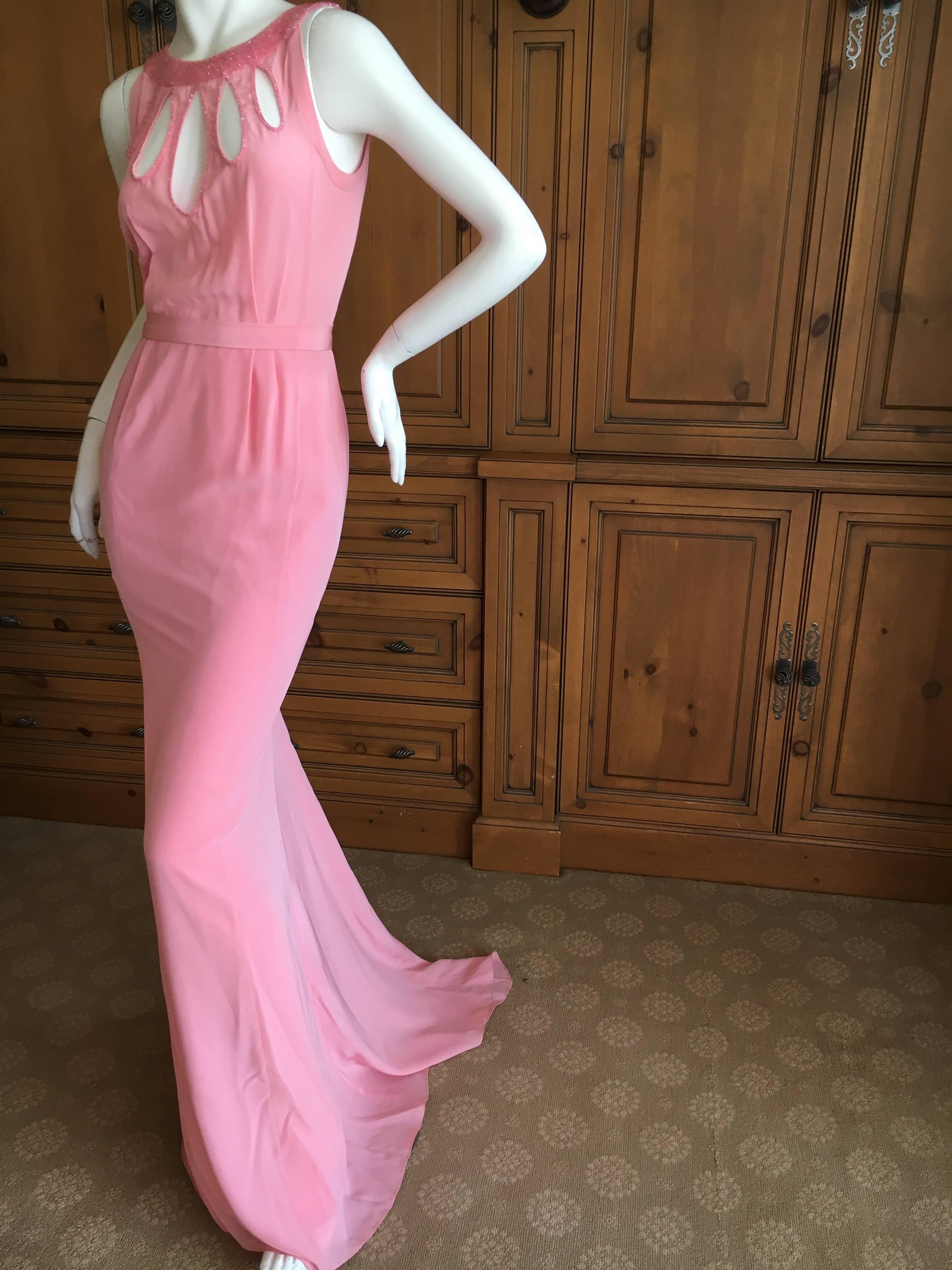 Moschino Pink Beaded Evening Dress with Keyhole Accents For Sale 2
