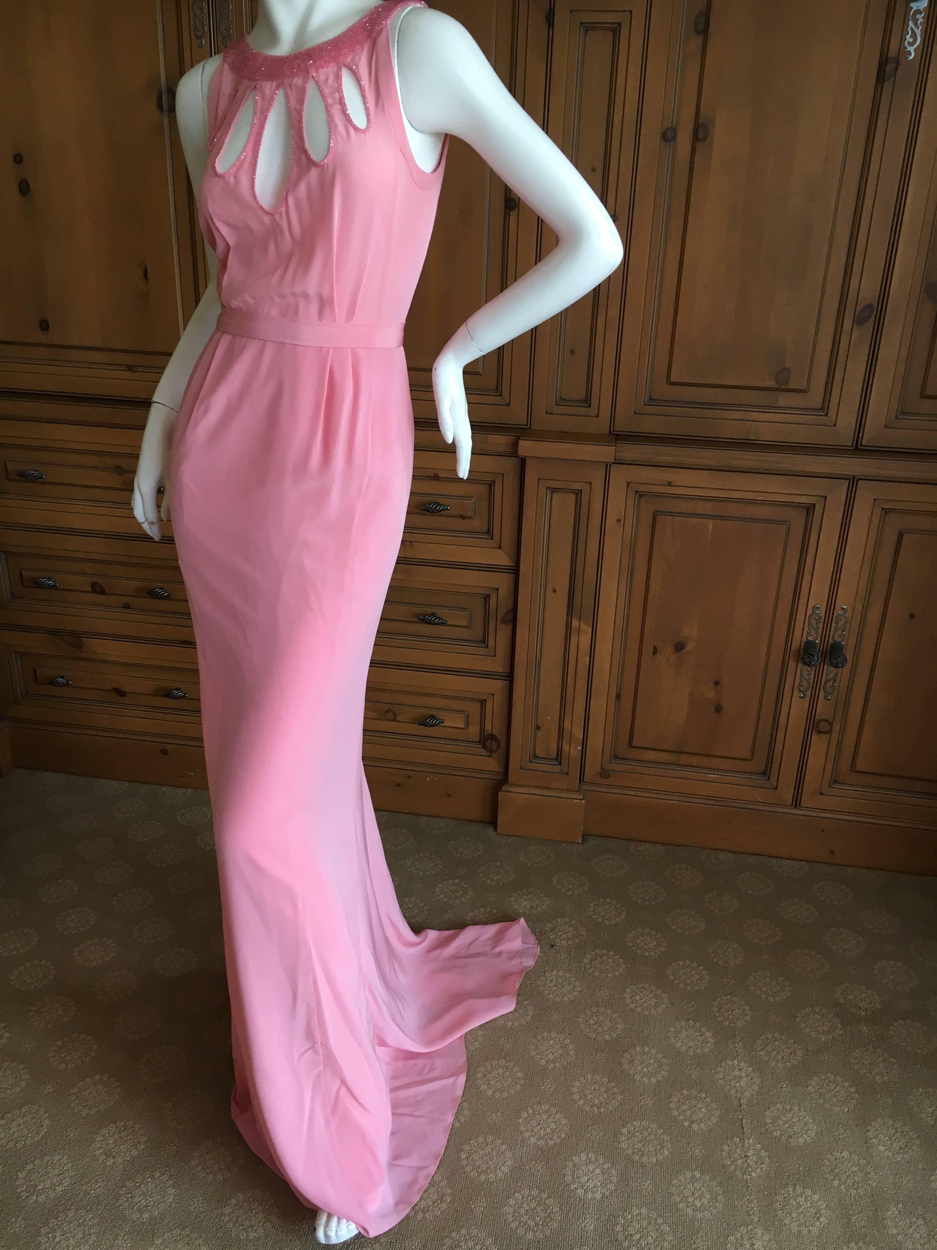 Moschino Pink Beaded Evening Dress with Keyhole Accents For Sale 3