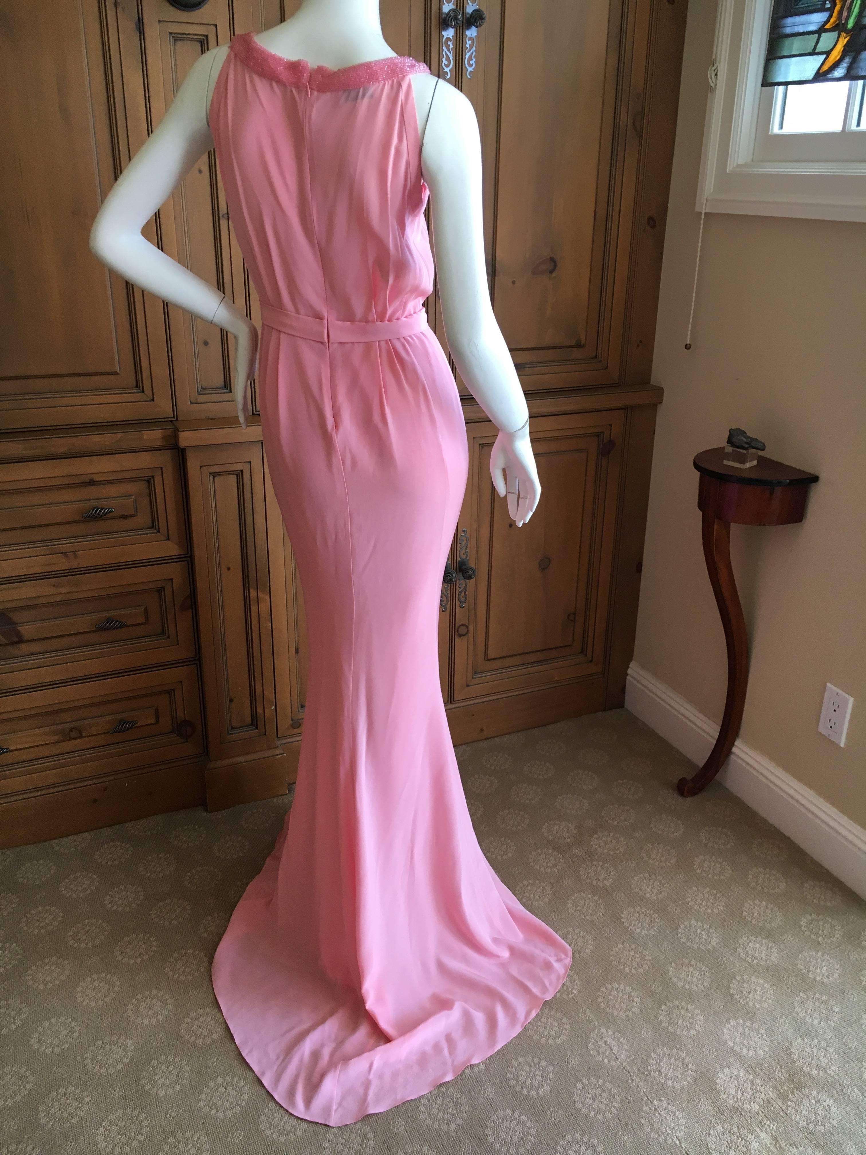 Moschino Pink Beaded Evening Dress with Keyhole Accents For Sale 1