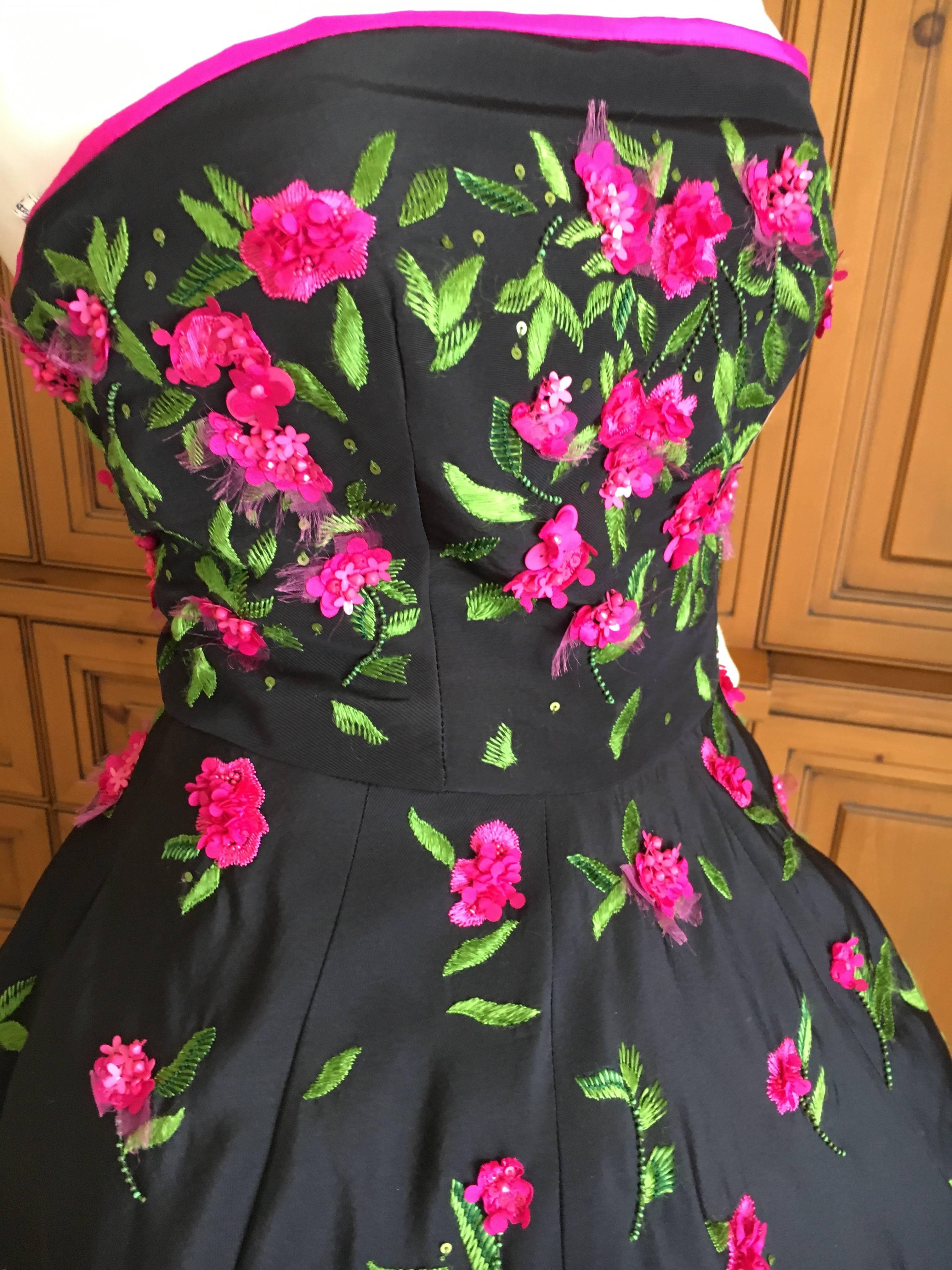 Oscar de la Renta Black Evening Gown with Floral  Embroidery 2