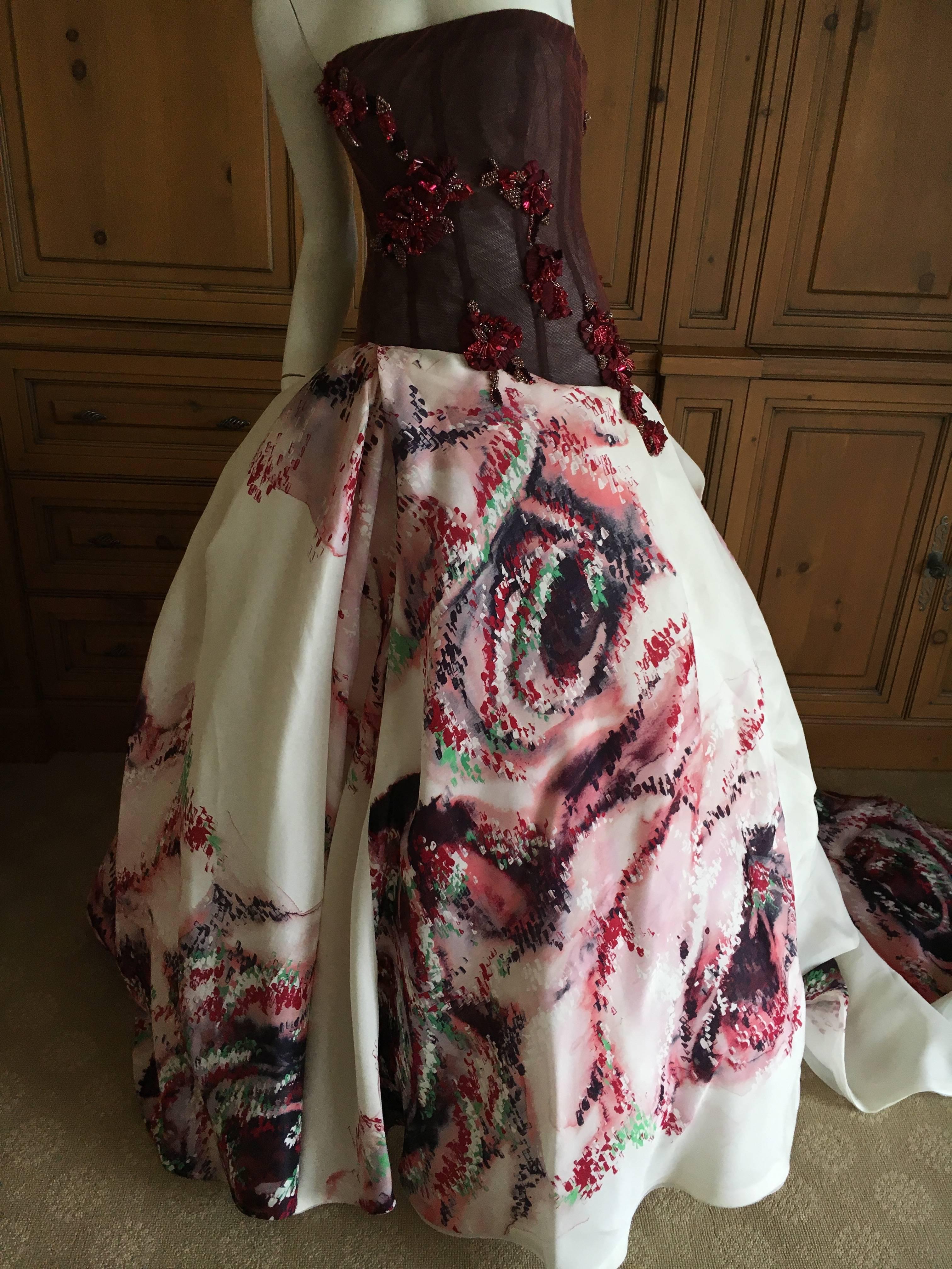 Women's Monique Lhuillier Jeweled Corset Gown with Extravagant Long Train For Sale