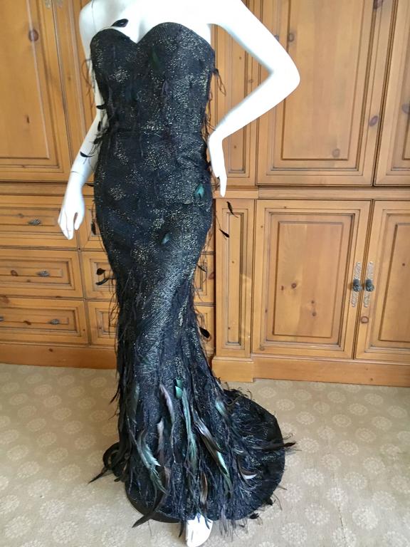 oscar de la renta feather gown