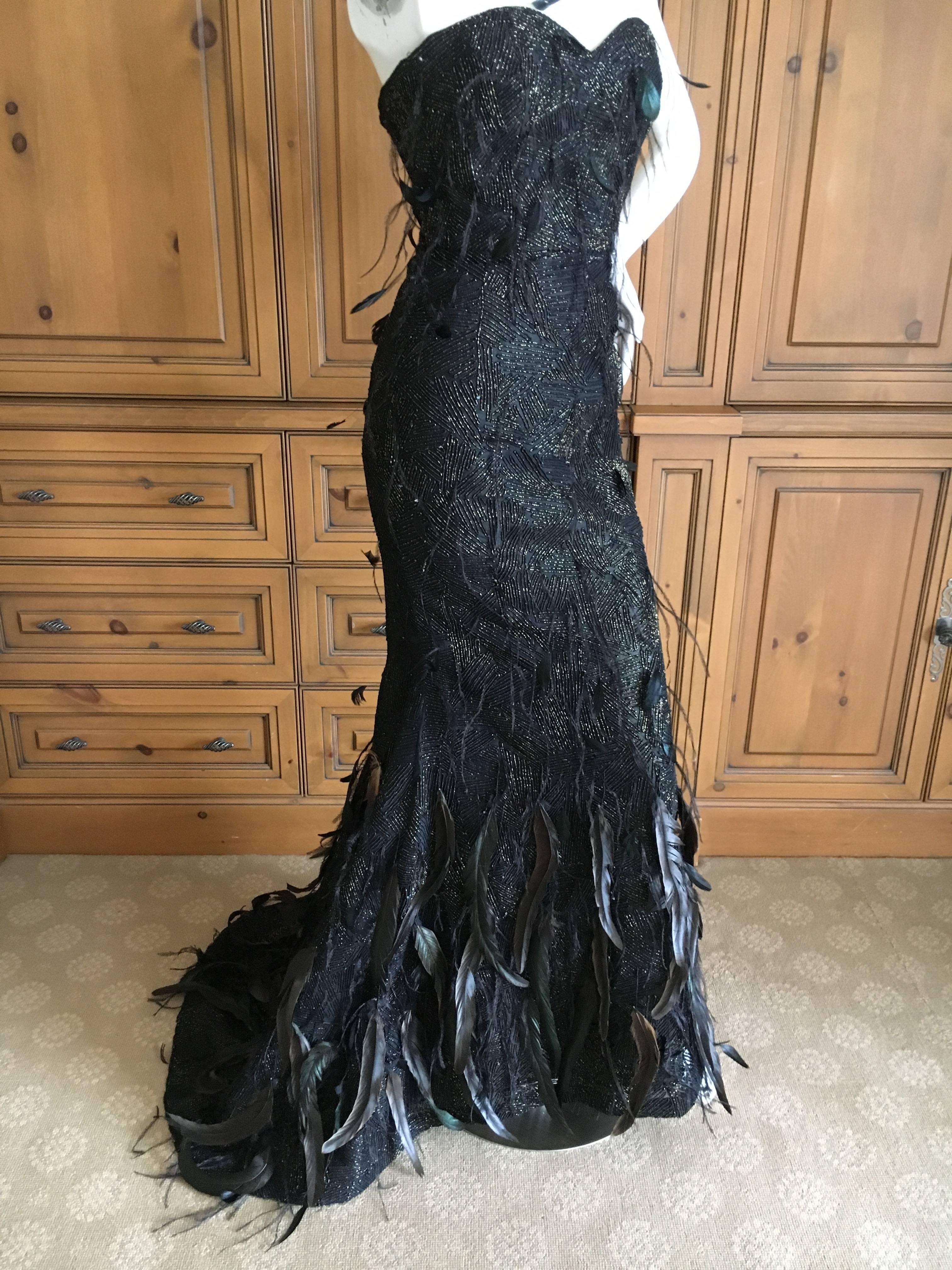 black feather evening gown