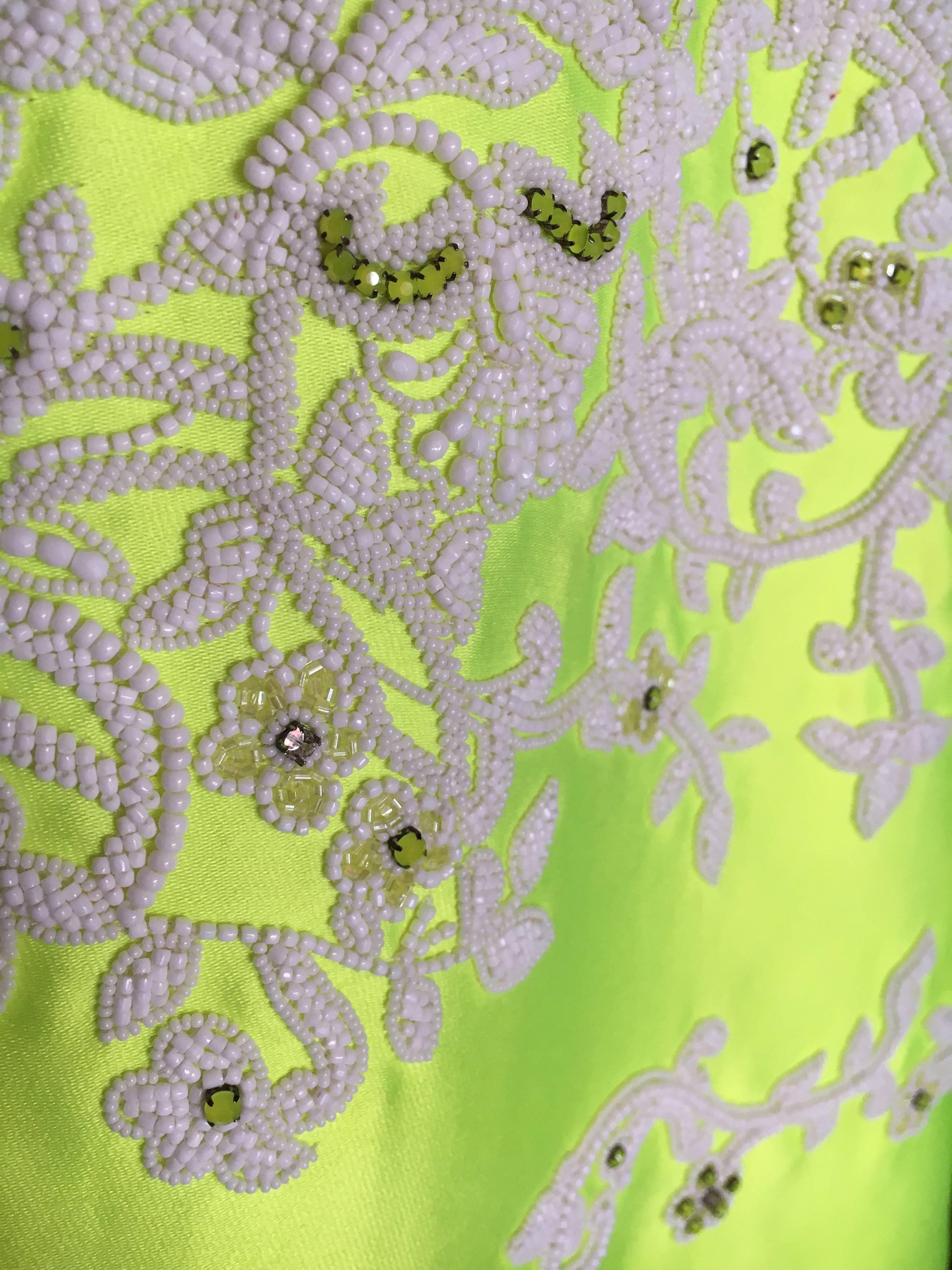 Women's Valentino Neon Yellow Duchesse Satin Pearl Embellished Dress NWT $11, 000 For Sale