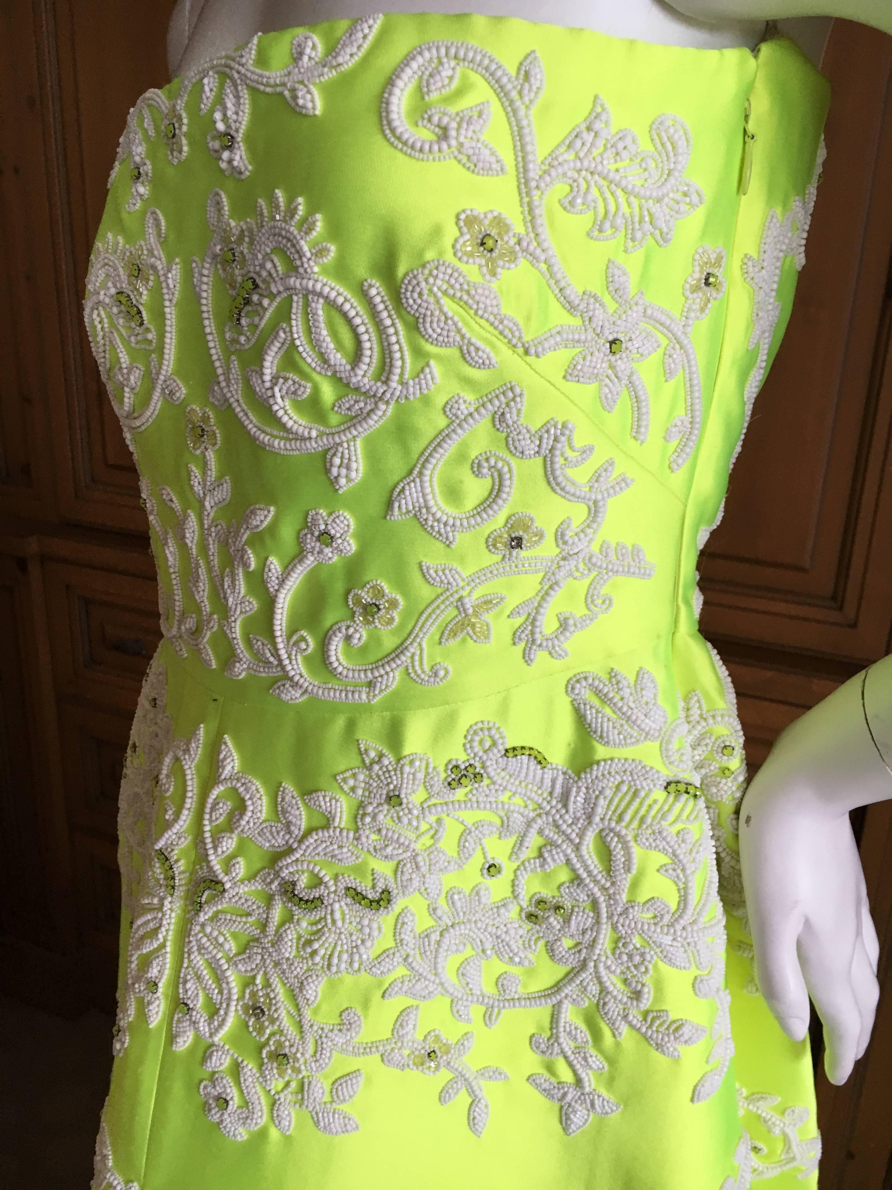 Valentino Neon Yellow Duchesse Satin Pearl Embellished Dress NWT $11, 000 For Sale 3