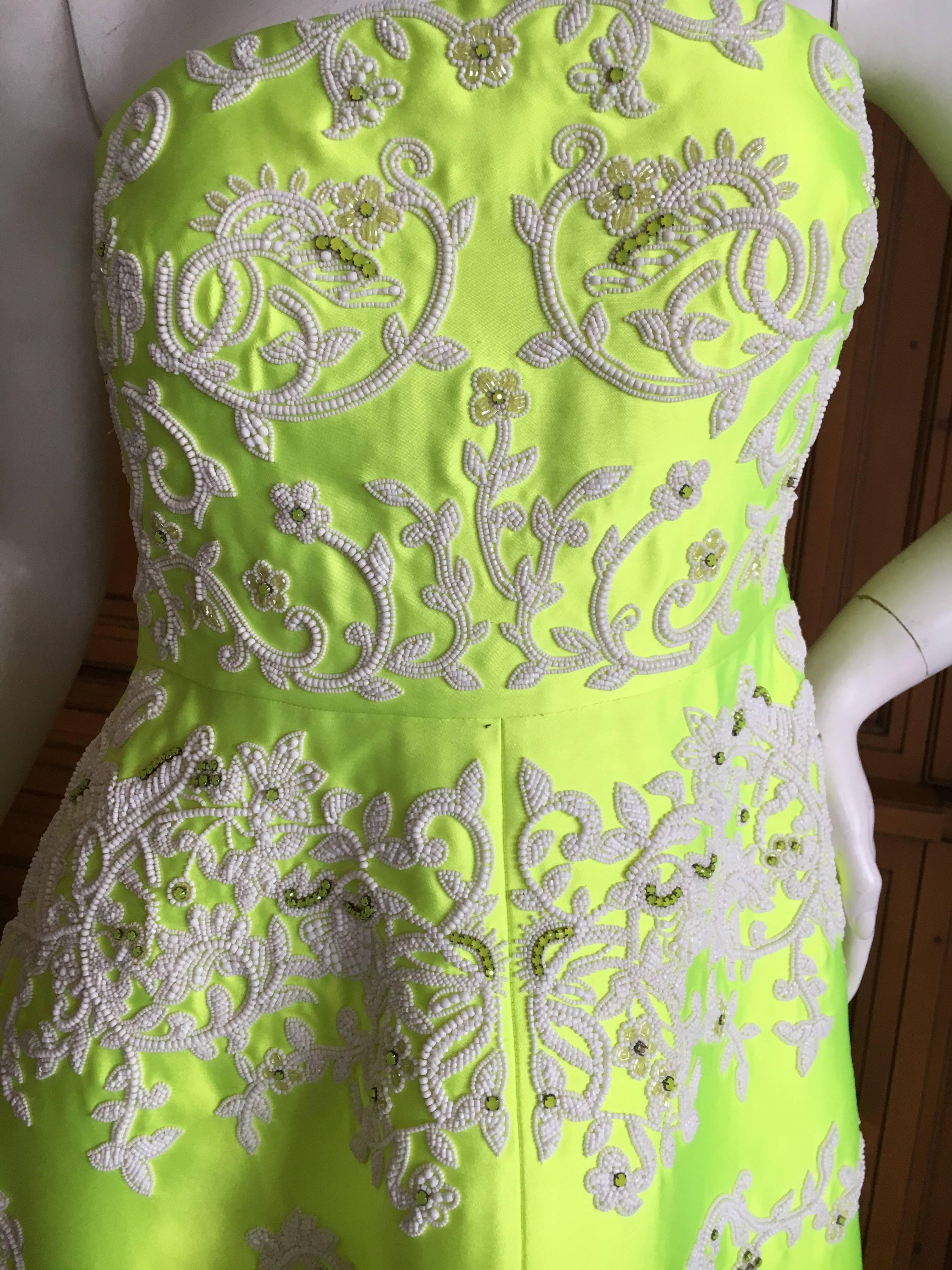 Valentino Neon Yellow Duchesse Satin Pearl Embellished Dress NWT $11, 000 For Sale 4
