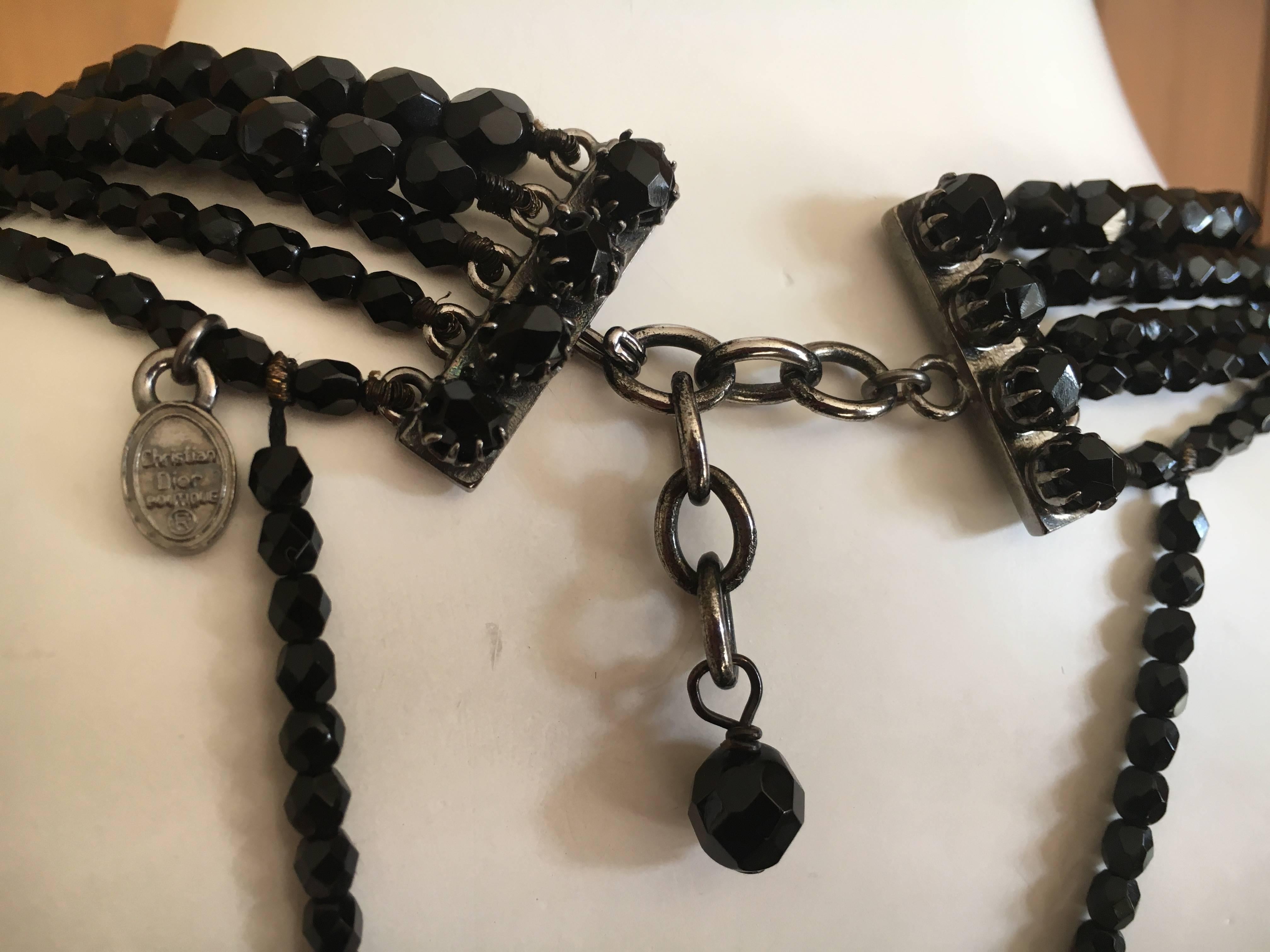 Dior Bergdorf Goodman 1990's Black Silk Dress with Jet Bead Bondage Neckline 5