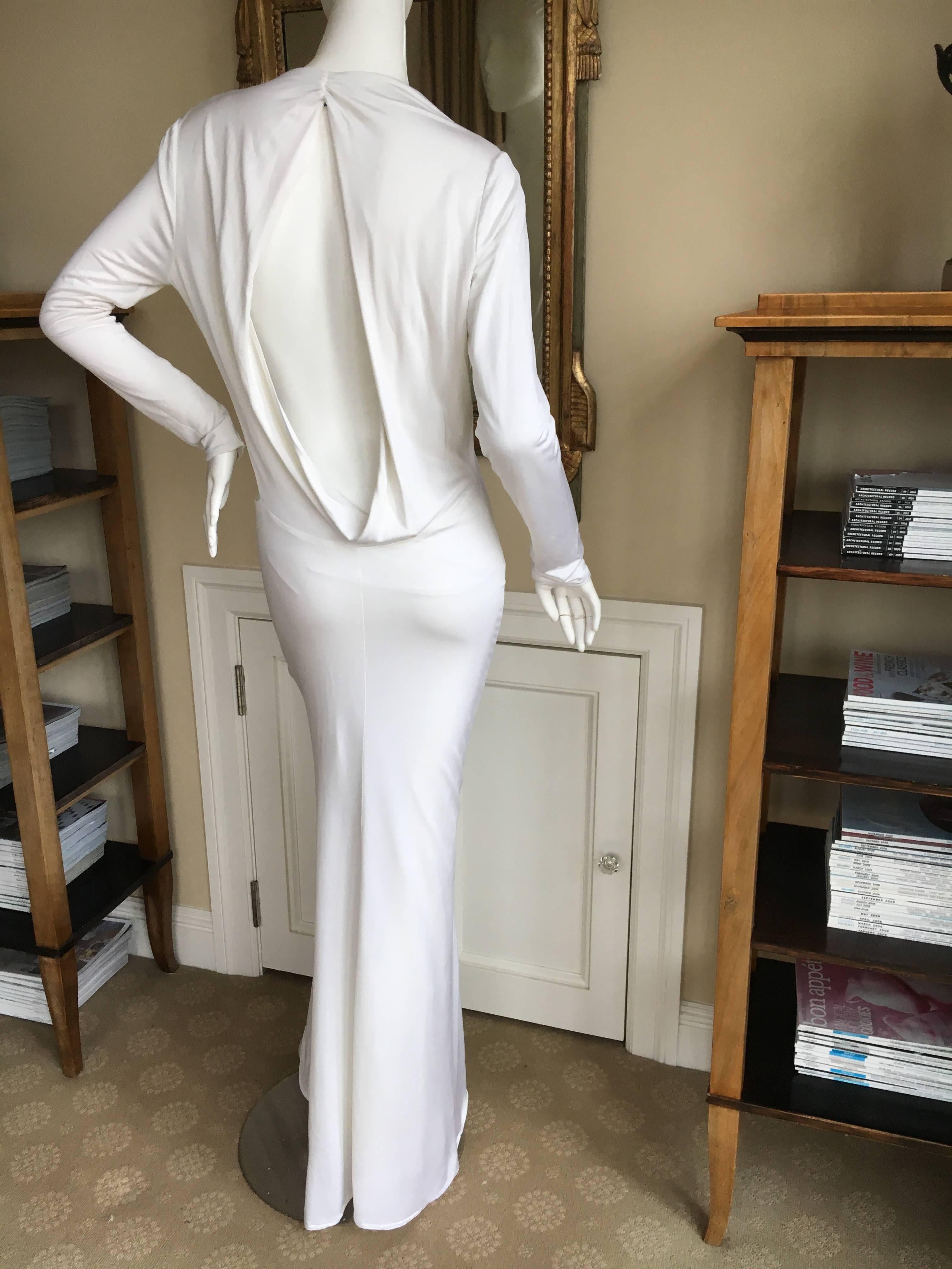 Gucci by Tom Ford Ad Campaign Low Cut White Dress with Gold Jeweled Dragon In Excellent Condition In Cloverdale, CA