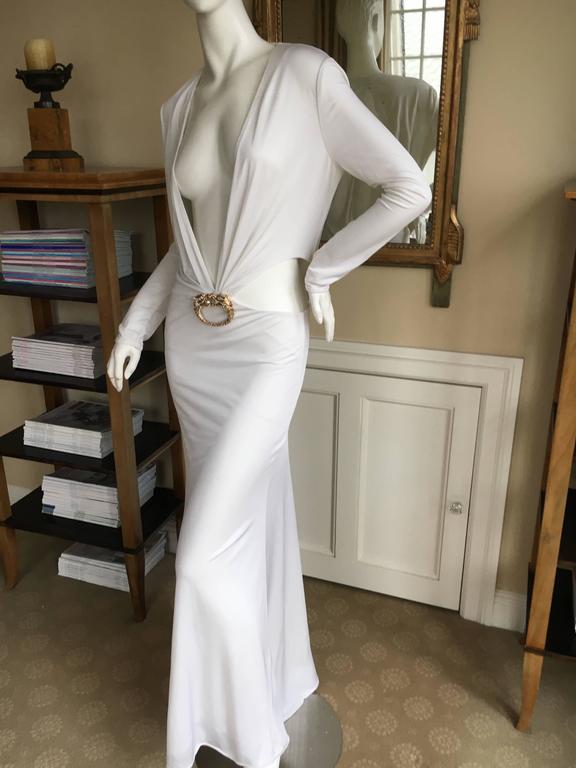 tom ford gucci white cut out dress 1996 Gucci by Tom Ford Runway White Stretch Jersey Cut-Out Plunge Gown