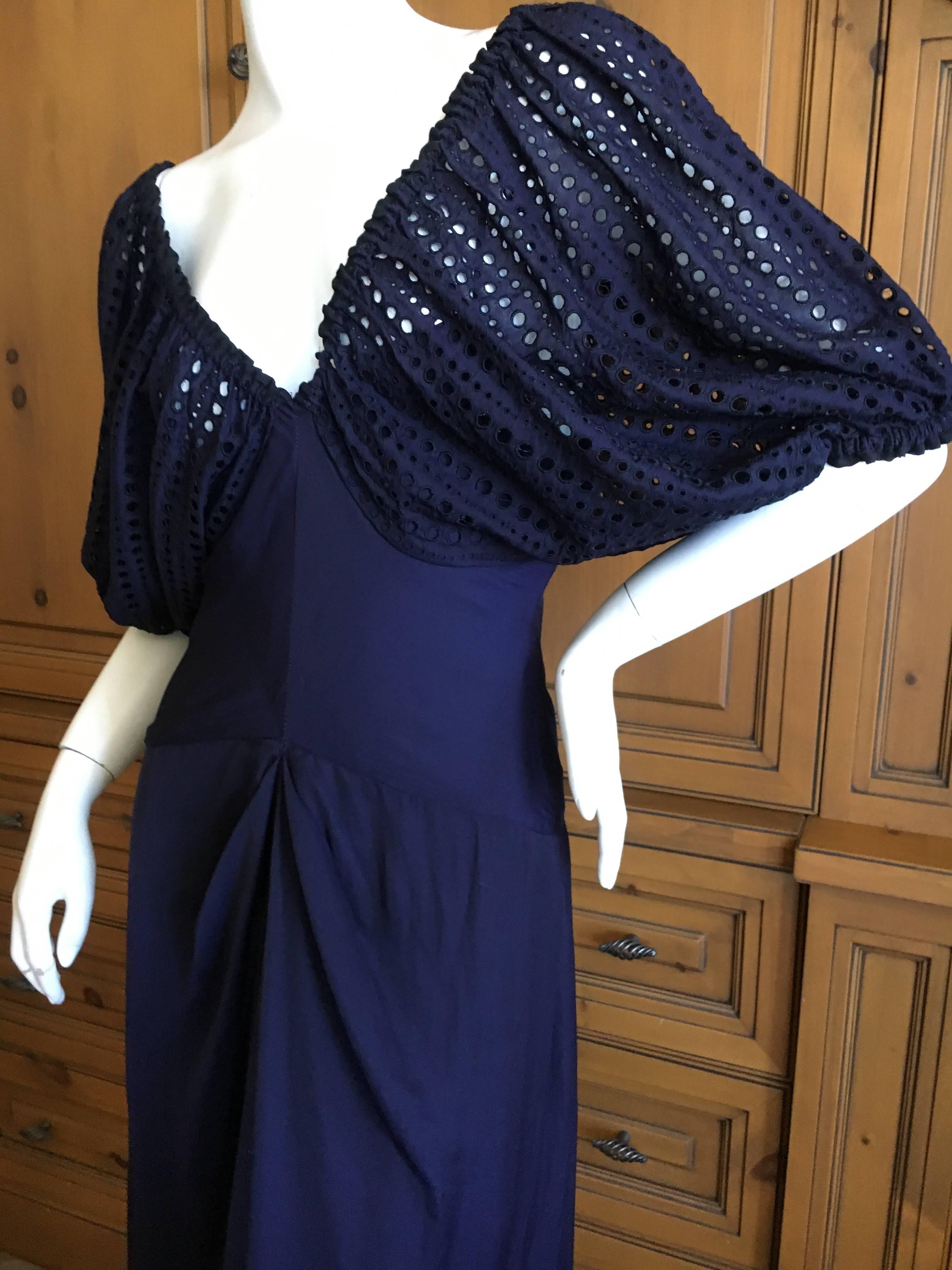 Jean Paul Gaultier Navy Blue Low Cut Evening Dress with Lace Eyelet Lace Sleeves 2