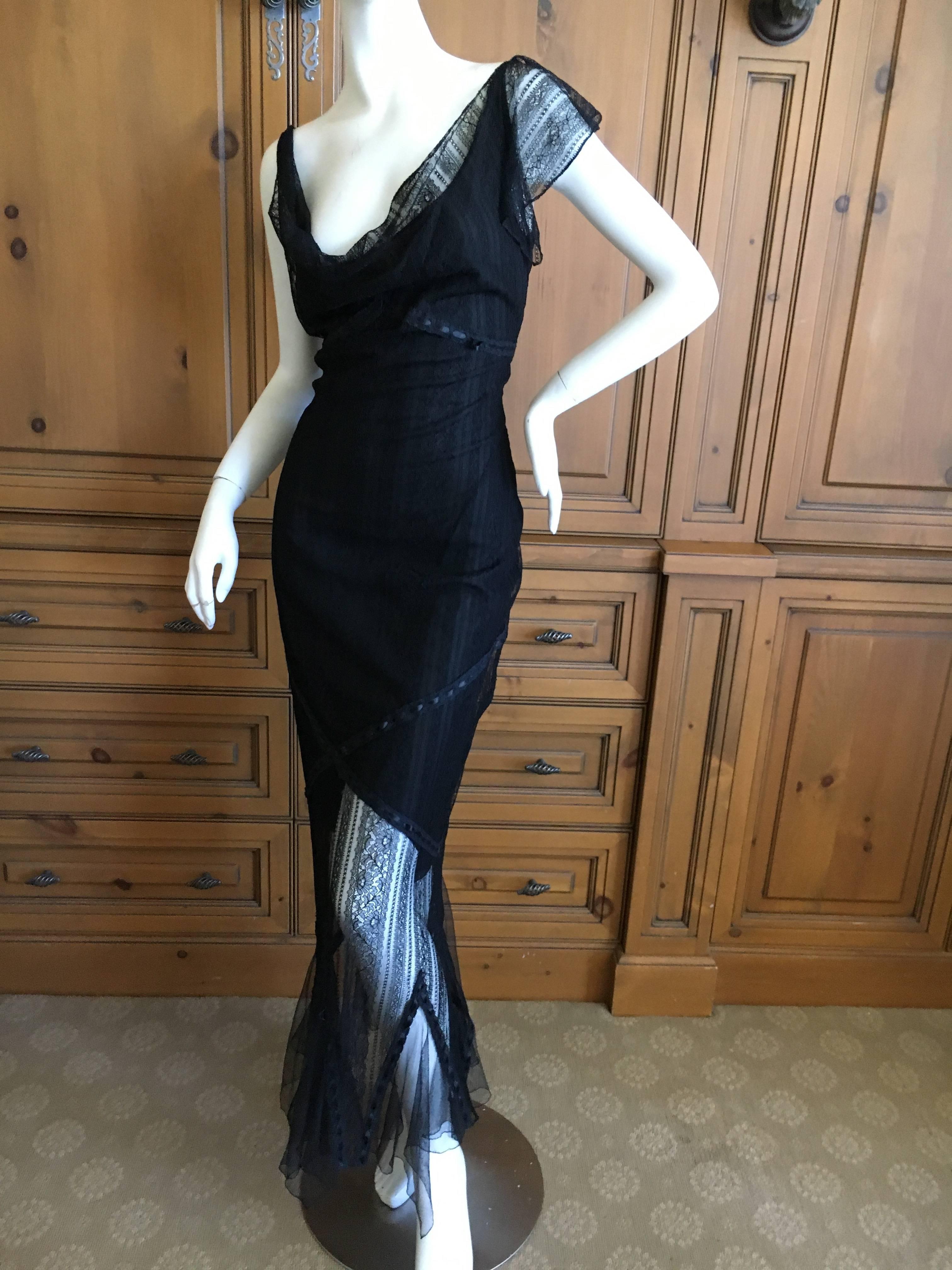 John Galliano Elegant Vintage Black Lace Evening Dress In Excellent Condition For Sale In Cloverdale, CA