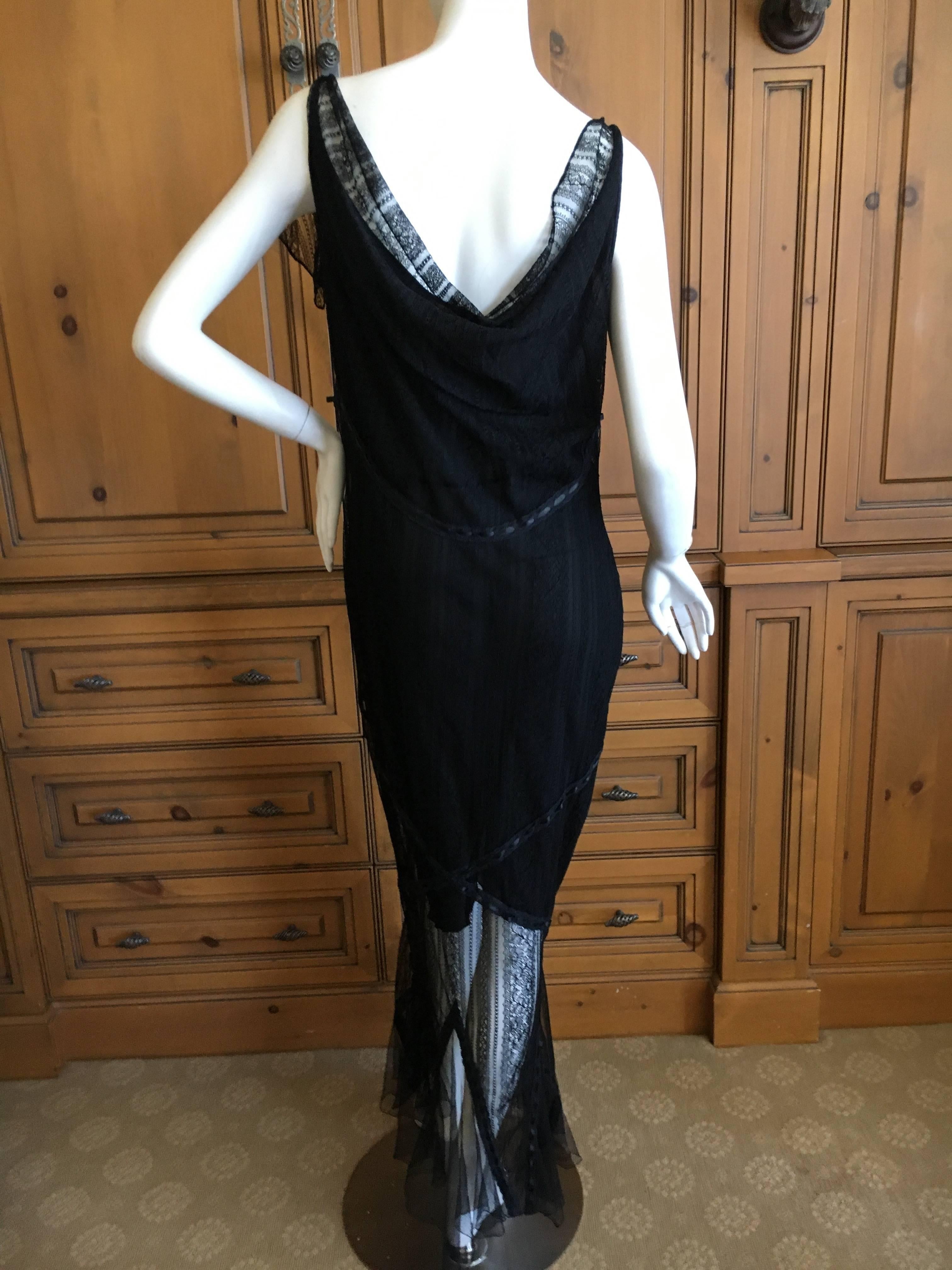 John Galliano Elegant Vintage Black Lace Evening Dress For Sale 1