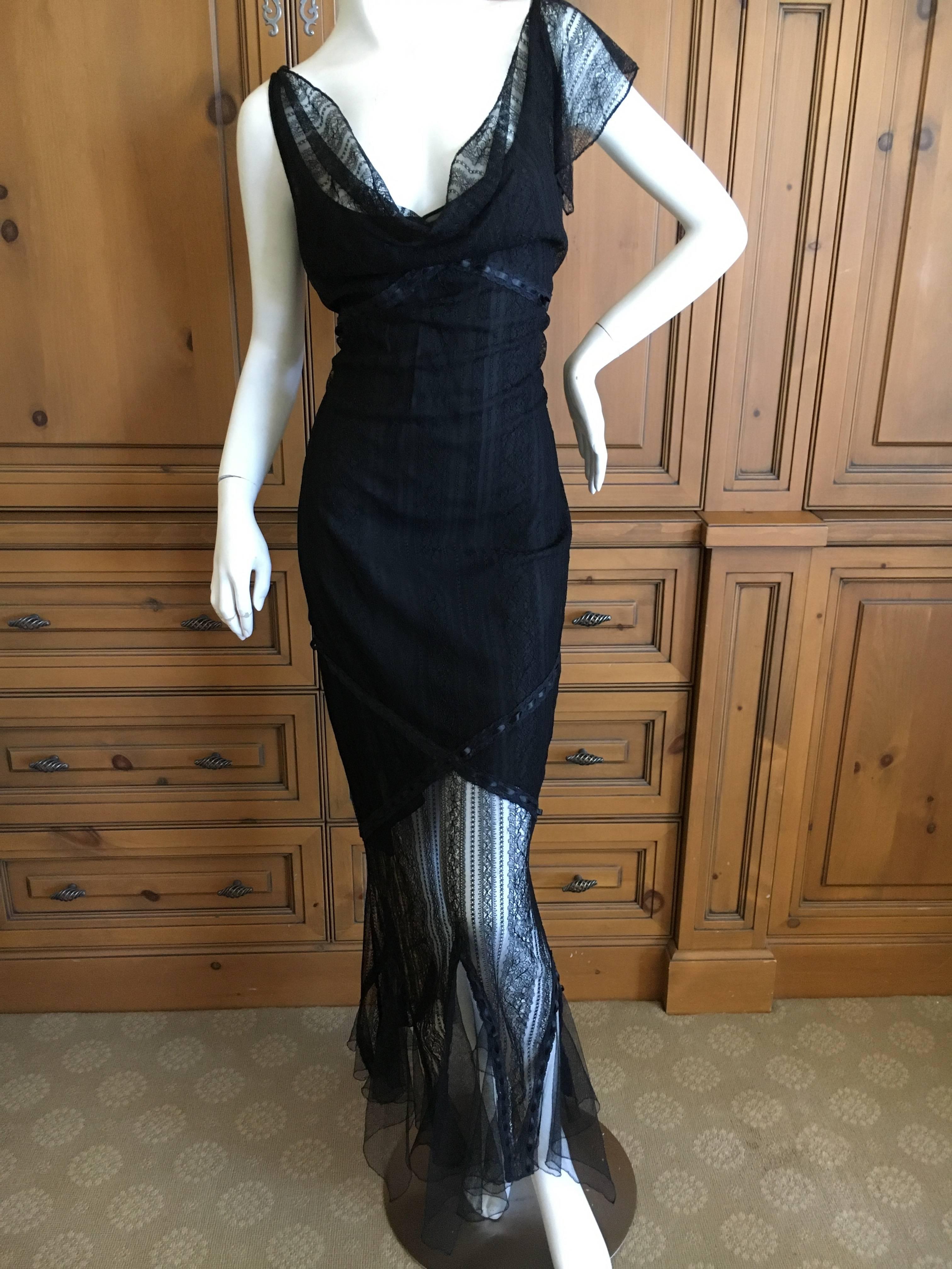 Women's John Galliano Elegant Vintage Black Lace Evening Dress For Sale