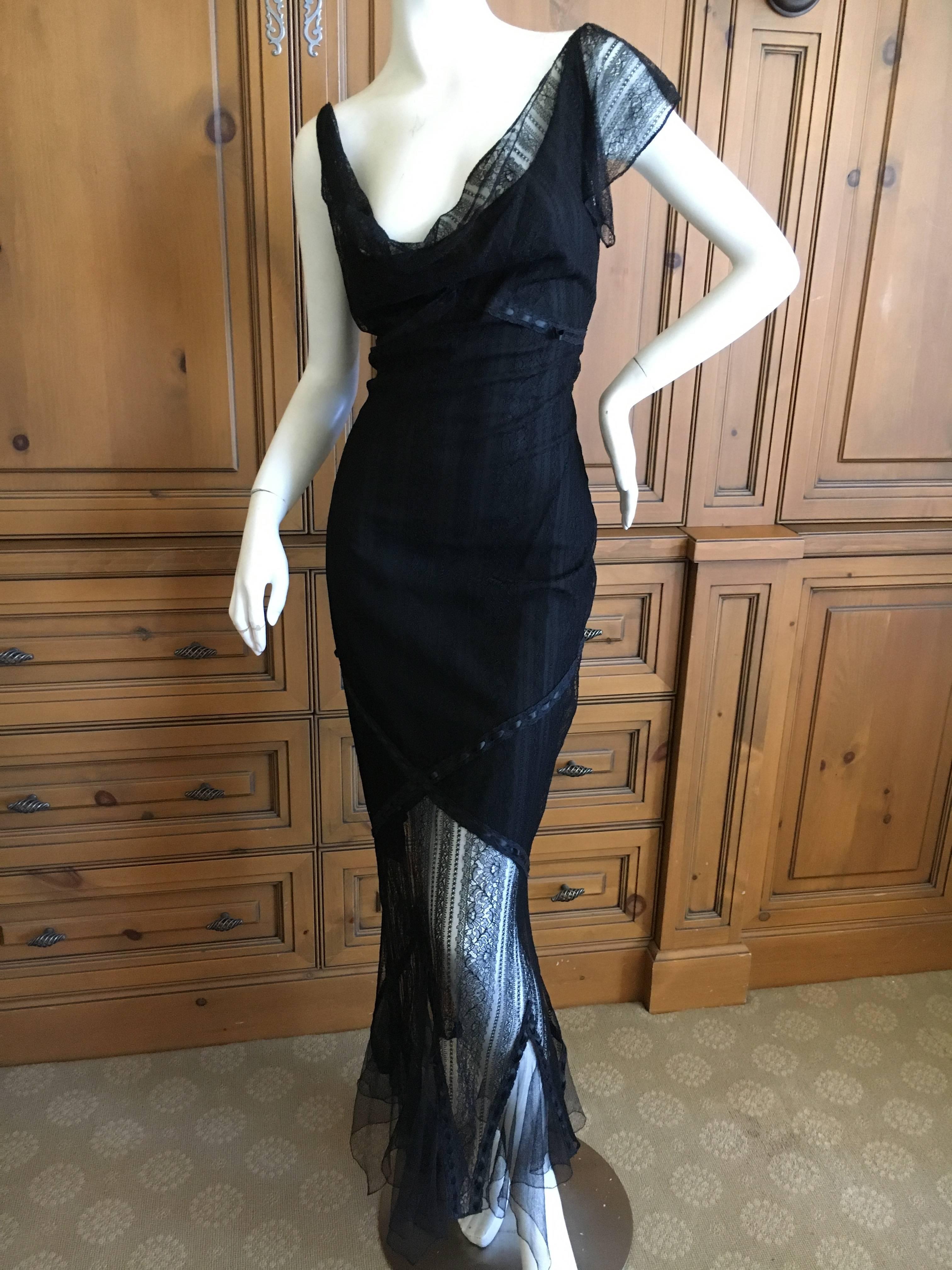 John Galliano Elegant Vintage Black Lace Evening Dress For Sale 2