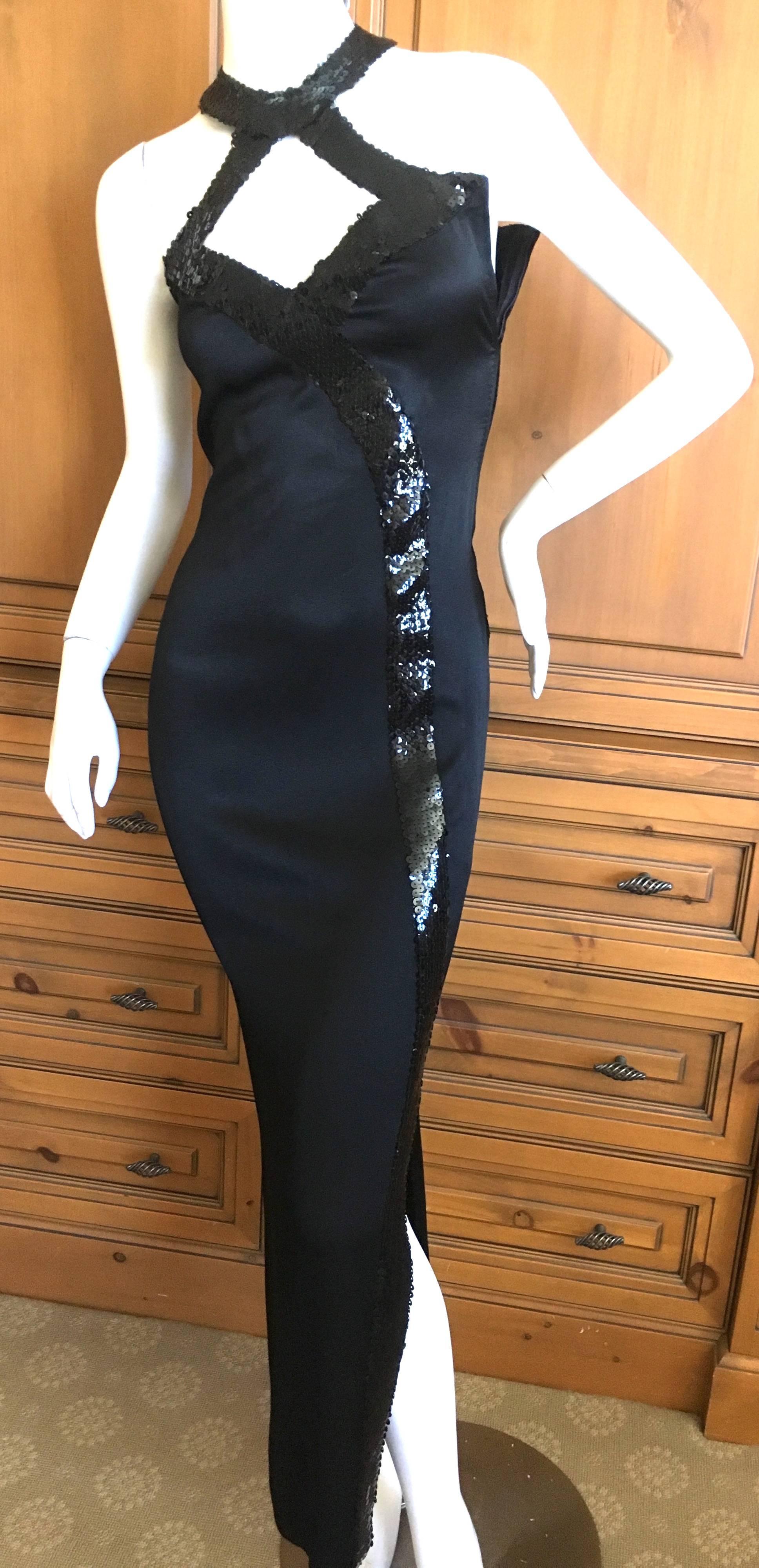 1970s Loris Azzaro Couture Sequin Accented Black Evening Bondage Dress For Sale 4