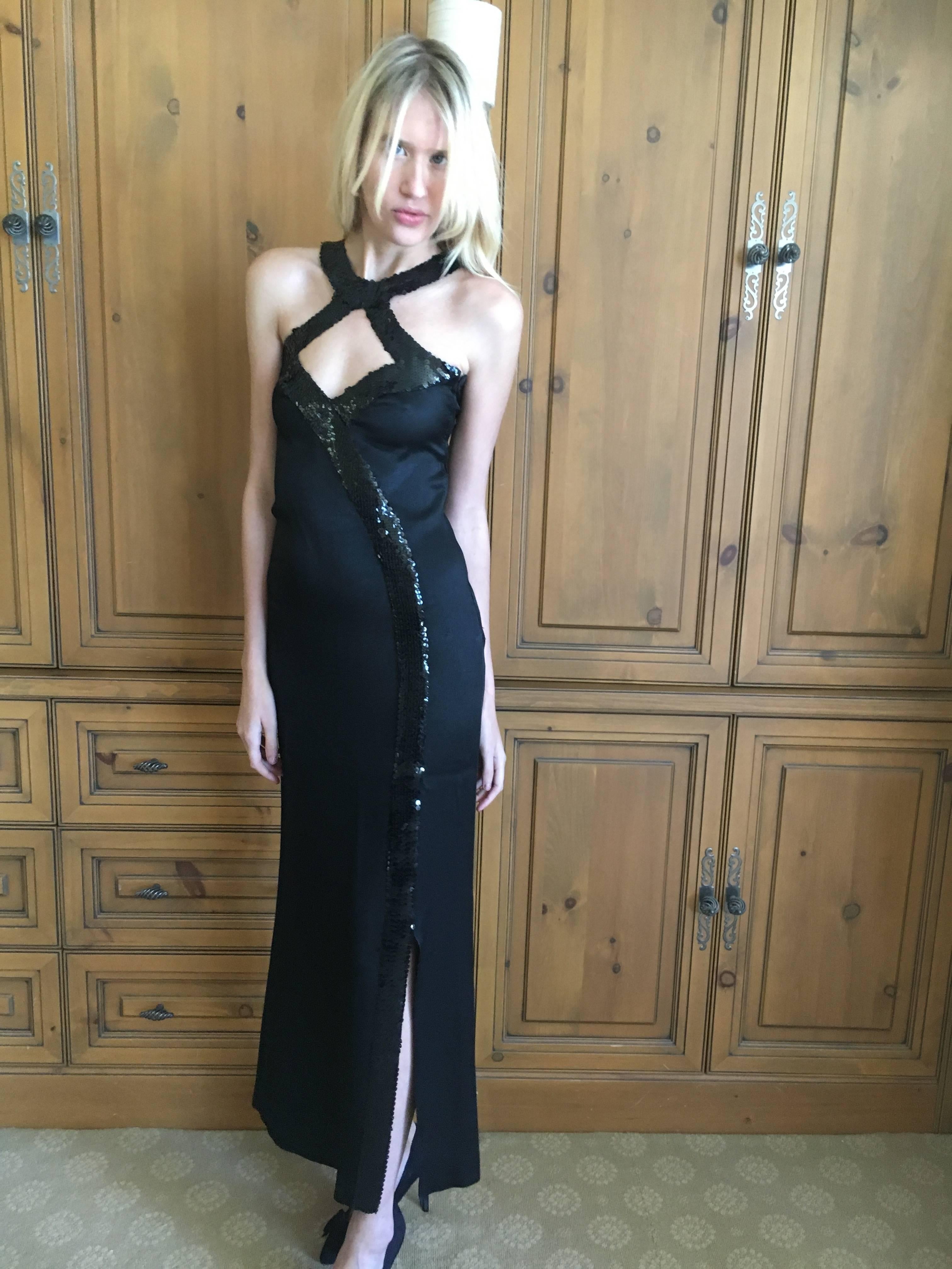 Women's 1970s Loris Azzaro Couture Sequin Accented Black Evening Bondage Dress For Sale