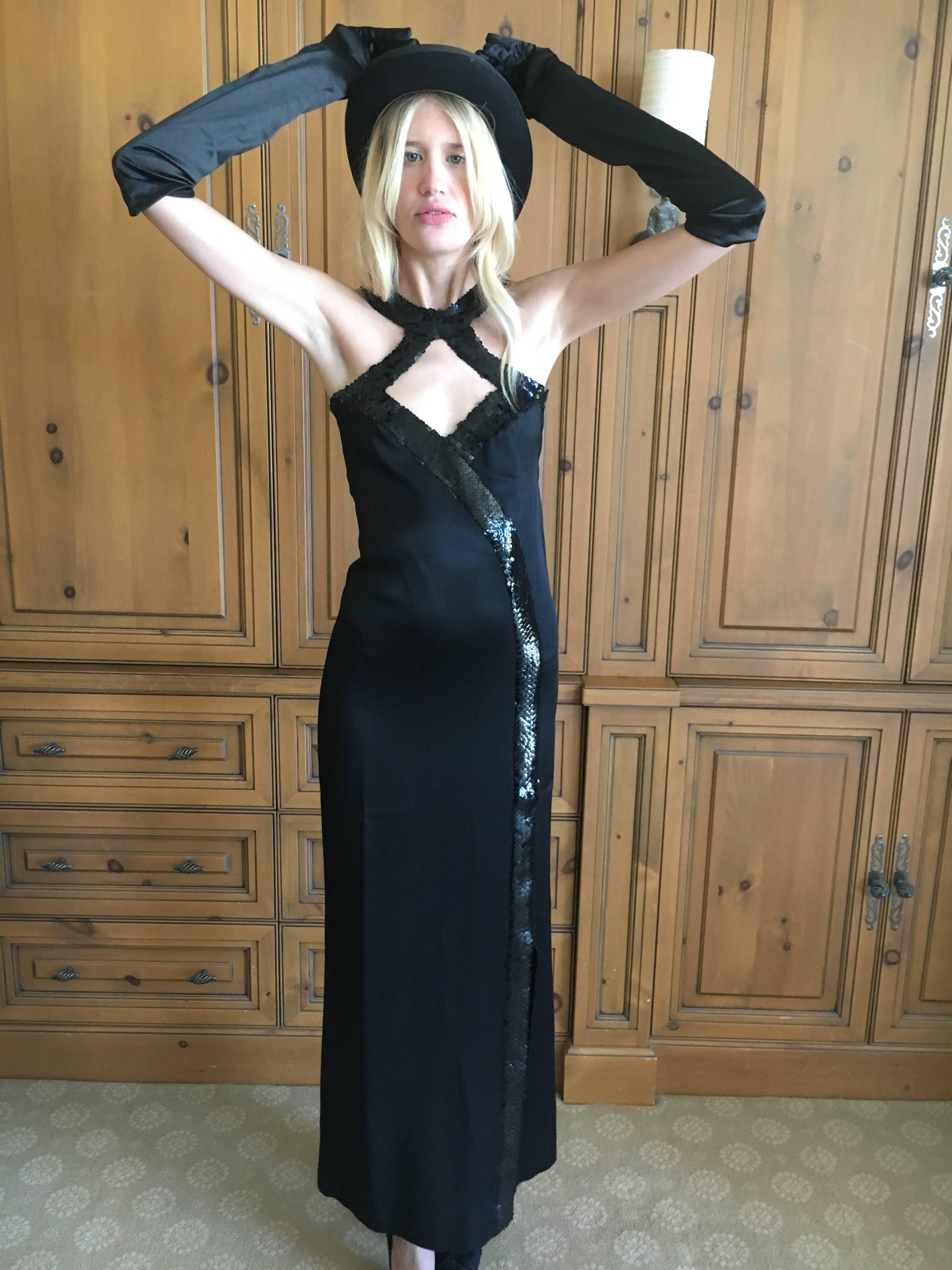 1970s Loris Azzaro Couture Sequin Accented Black Evening Bondage Dress In Excellent Condition For Sale In Cloverdale, CA