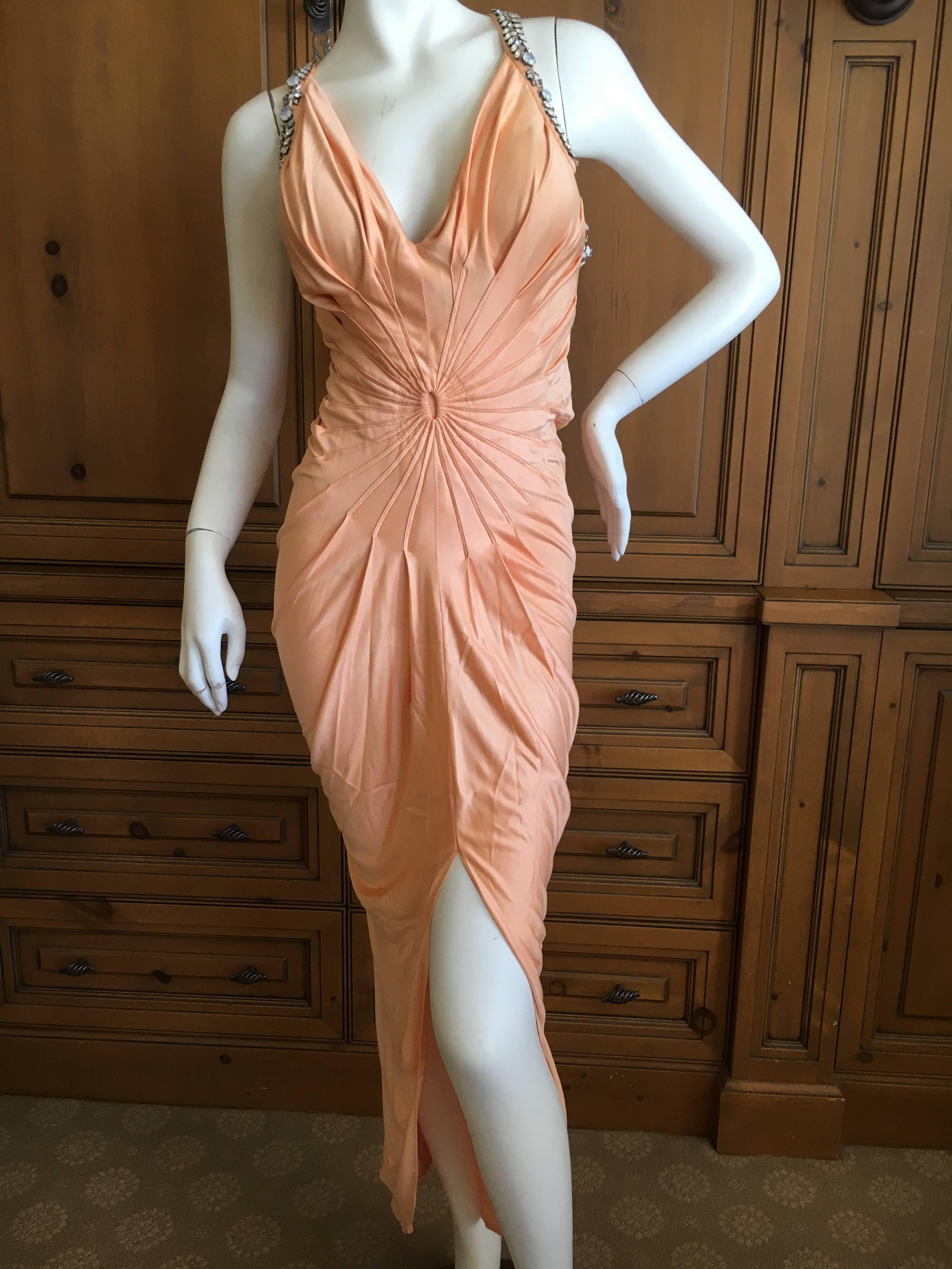 Versace Vintage Jersey Evening Dress with Cross Back Jeweled Straps In Excellent Condition In Cloverdale, CA