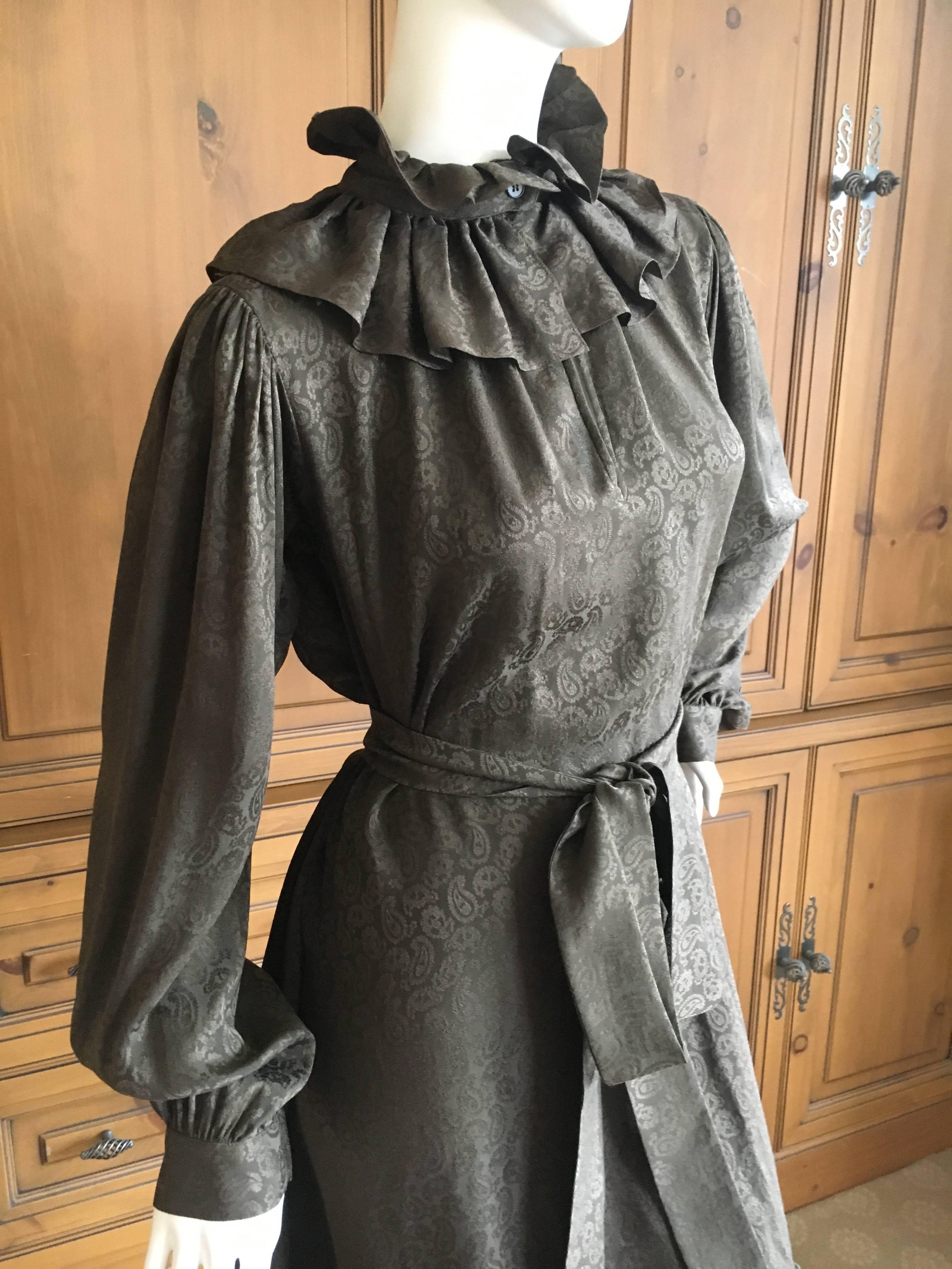 Yves Saint Laurent Vintage 1970's Rive Gauche Silk Paisley Dress with Sash Belt For Sale 2
