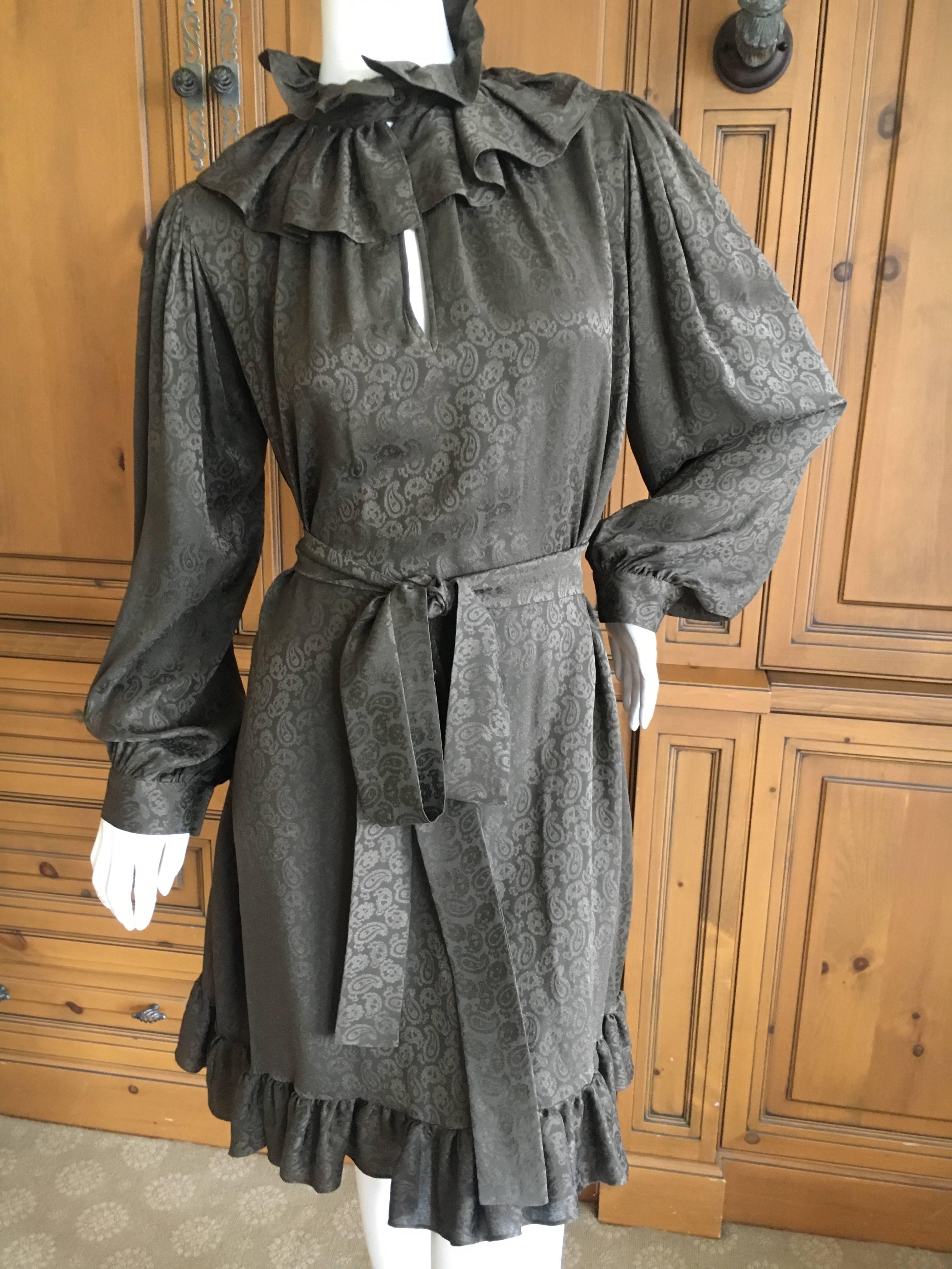 Yves Saint Laurent Vintage 1970's Rive Gauche Silk Paisley Dress with Sash Belt For Sale 1
