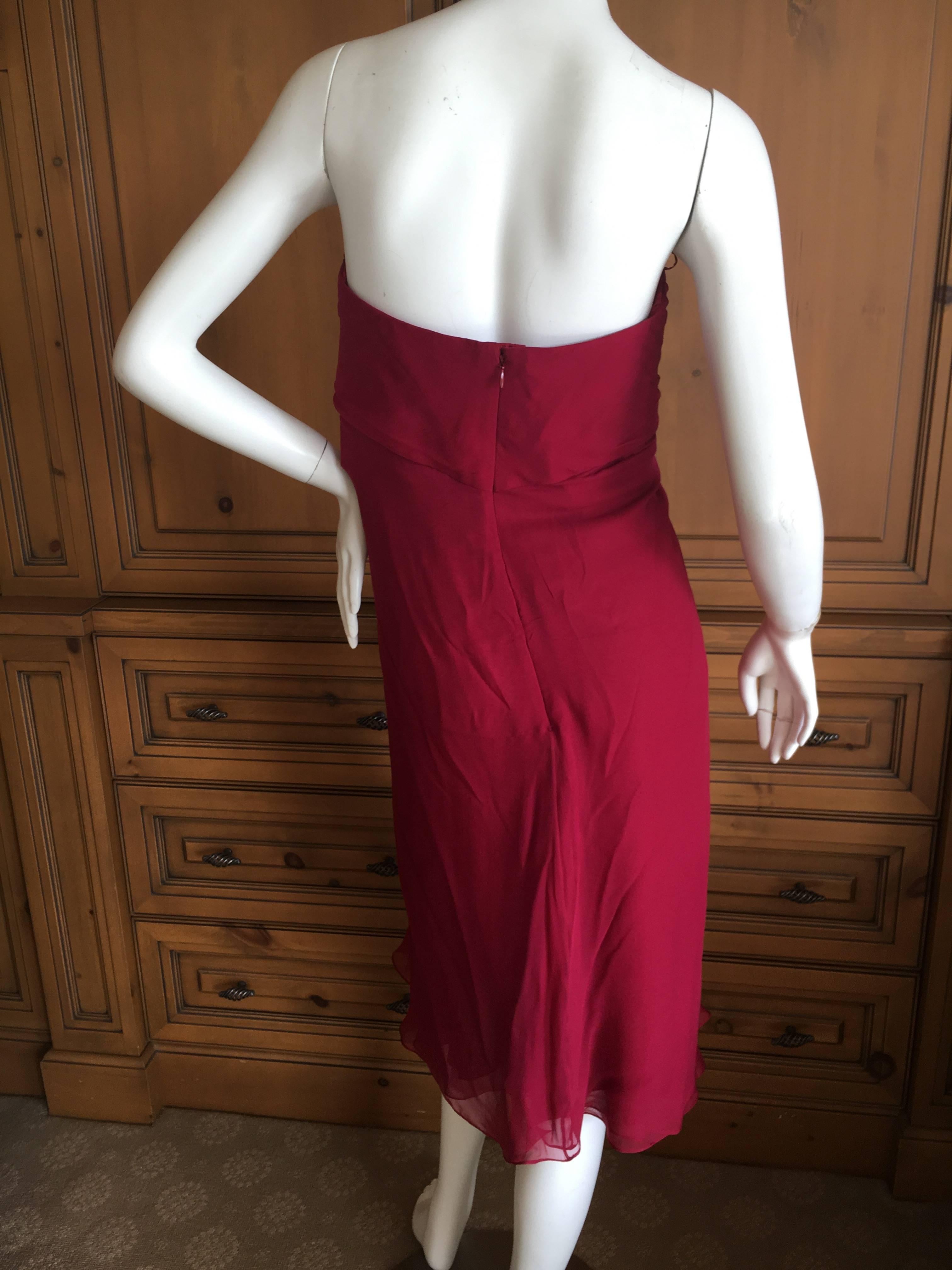 Yves Saint Laurent Red Silk Strapless Cocktail Dress For Sale 3
