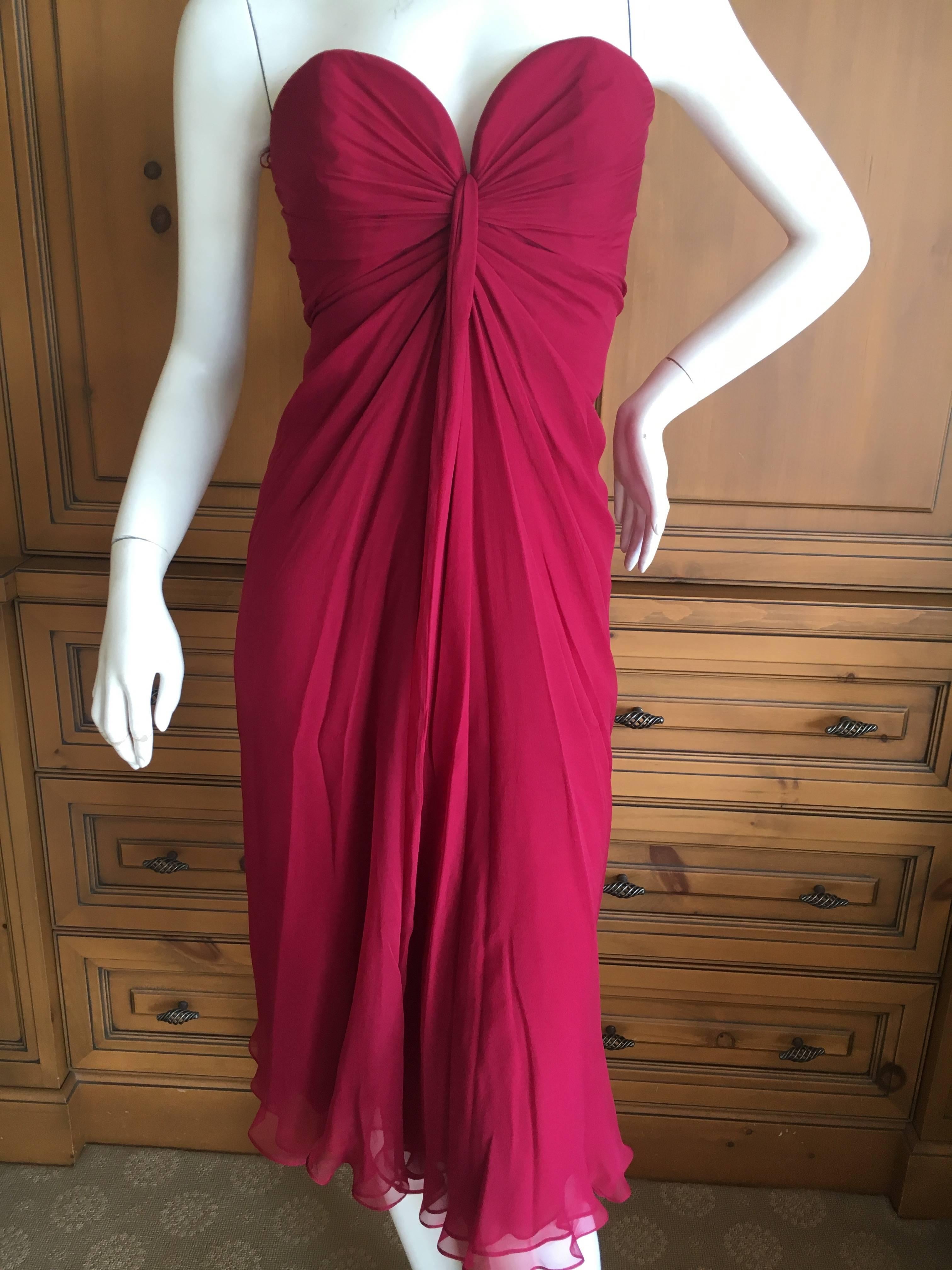 Yves Saint Laurent Red Silk Strapless Cocktail Dress In Excellent Condition For Sale In Cloverdale, CA