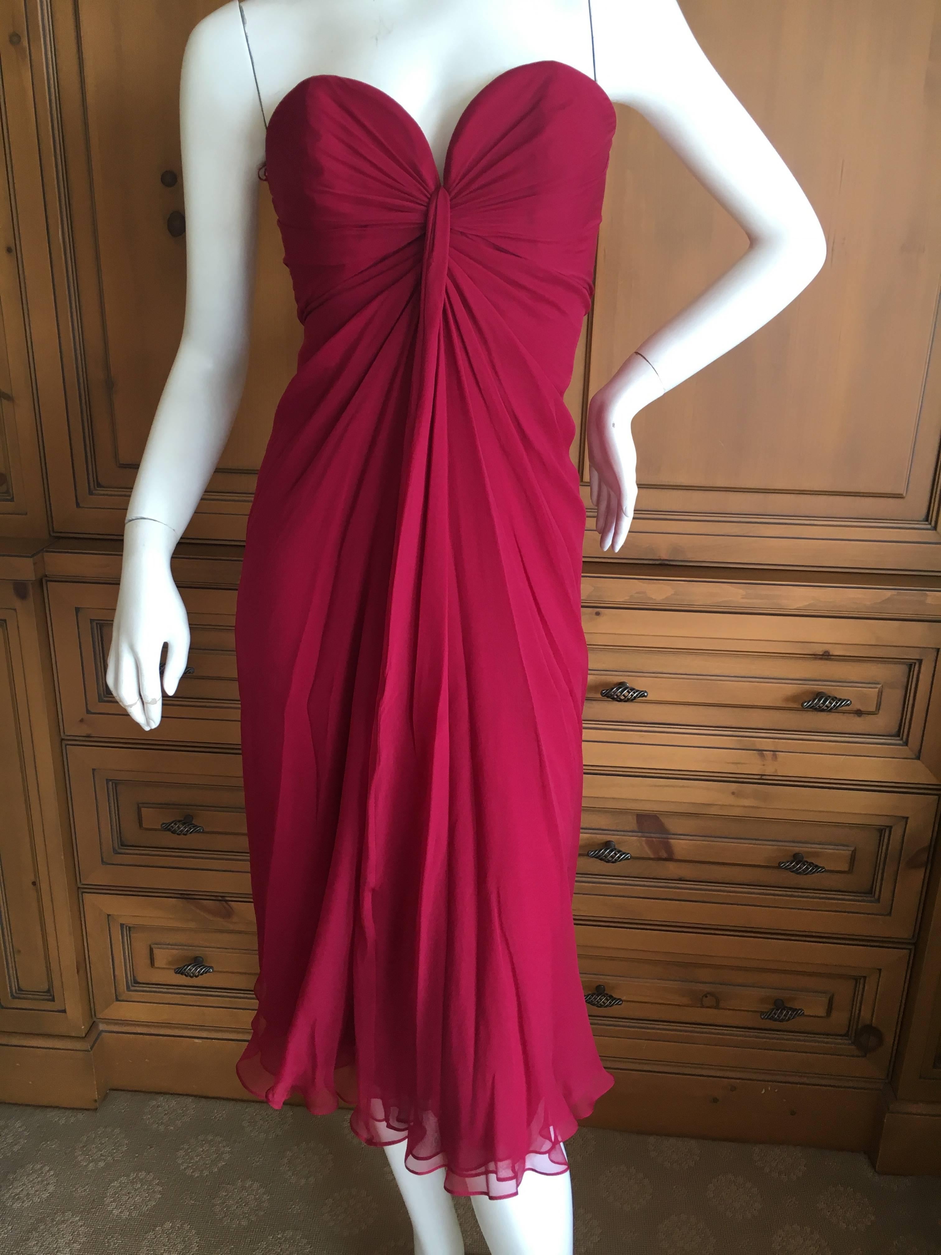 Yves Saint Laurent Red Silk Strapless Cocktail Dress For Sale 1