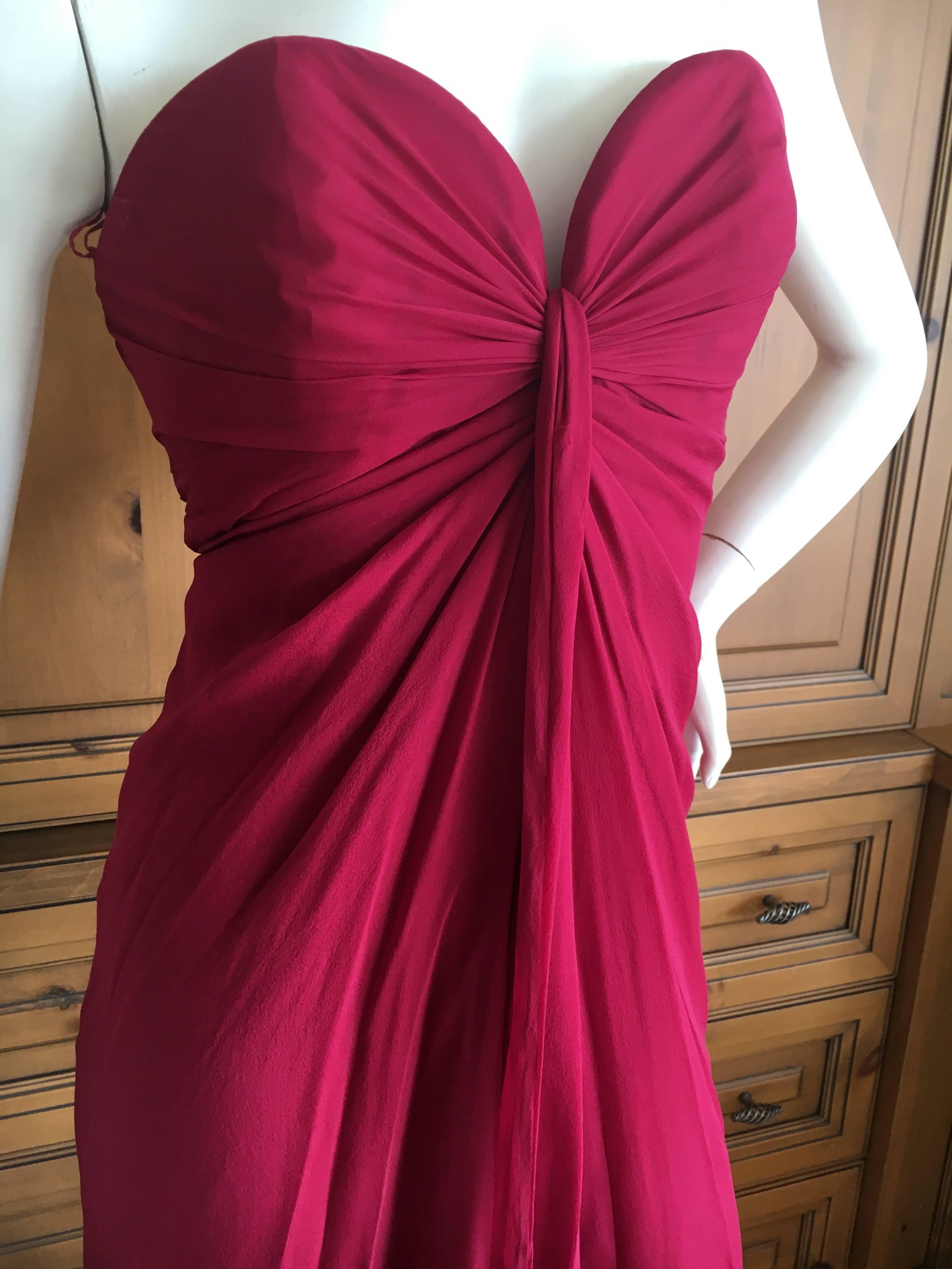 Yves Saint Laurent Red Silk Strapless Cocktail Dress For Sale 4