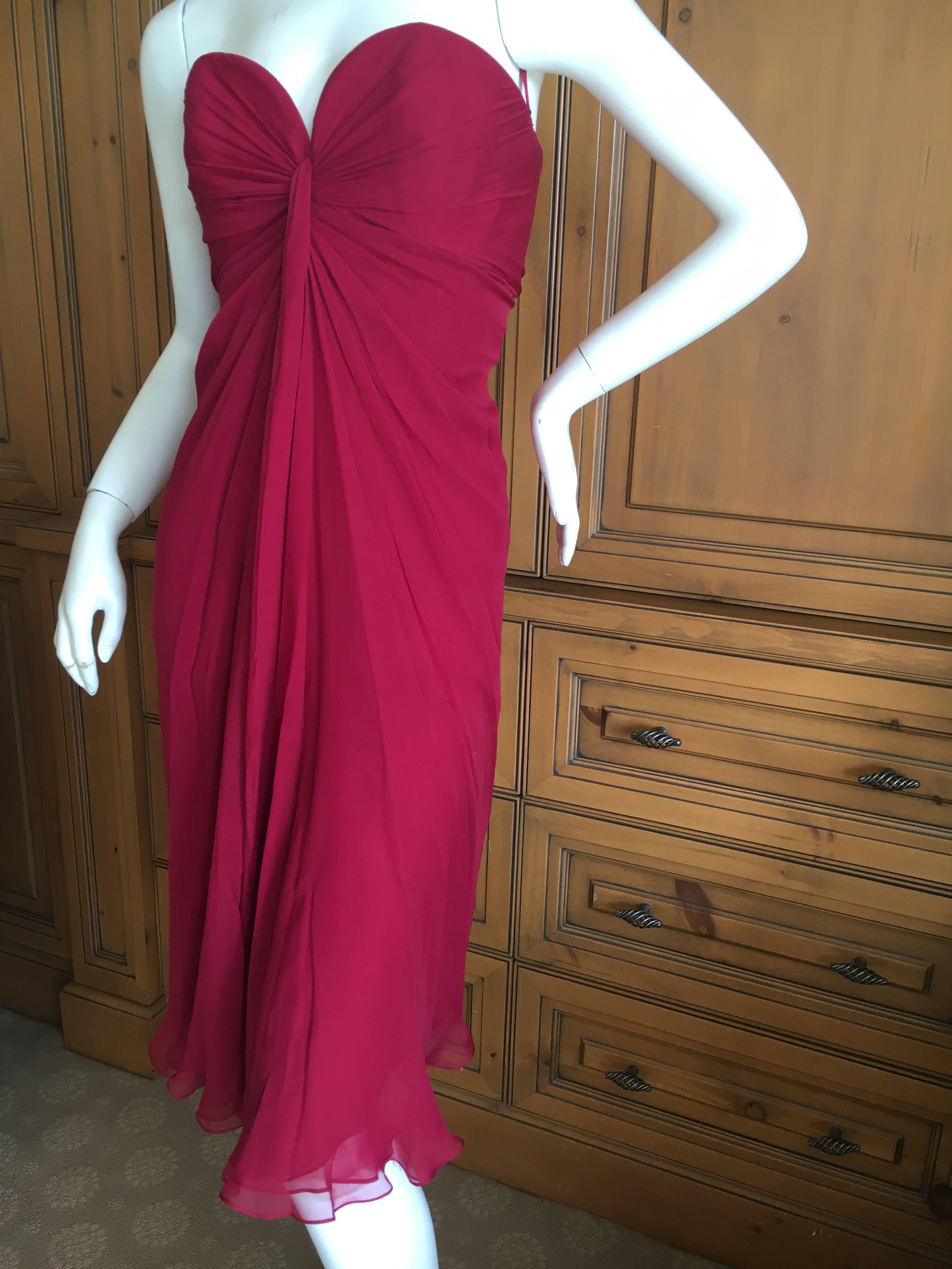 Women's Yves Saint Laurent Red Silk Strapless Cocktail Dress For Sale