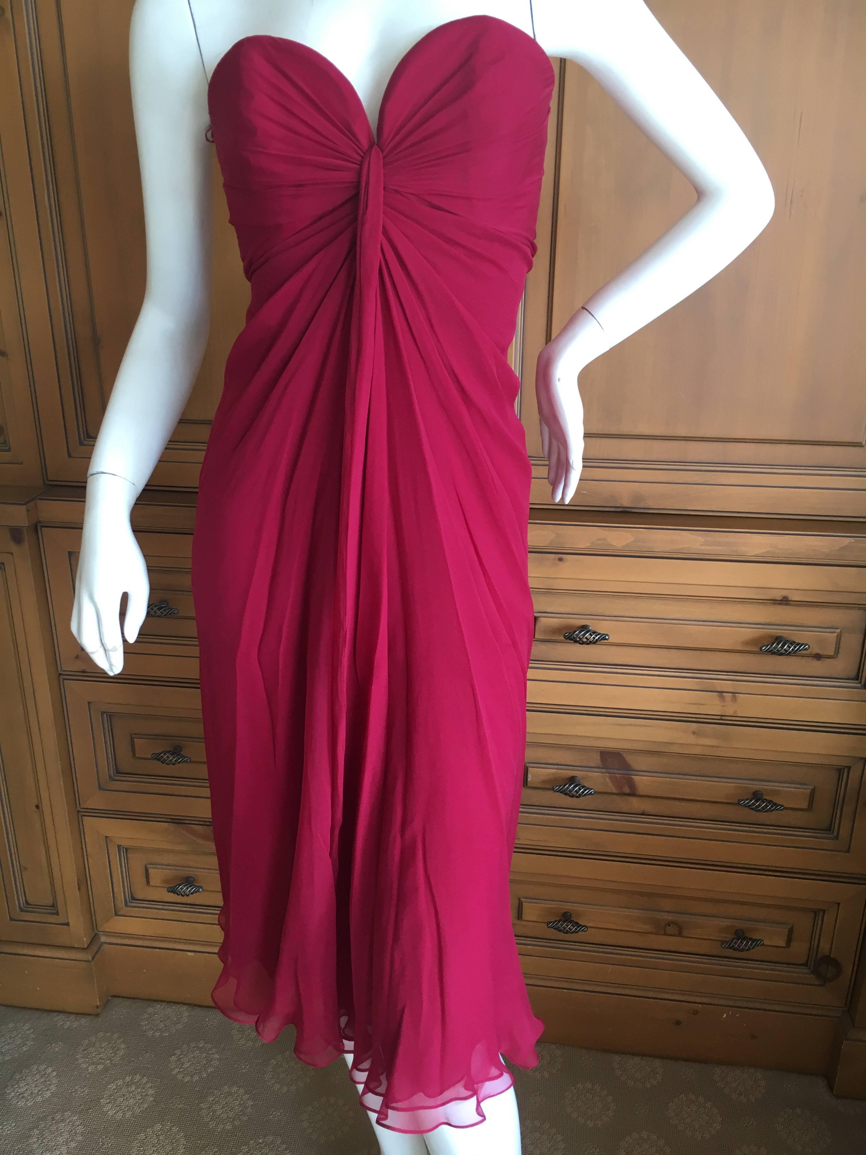 Yves Saint Laurent Red Silk Strapless Cocktail Dress For Sale 5