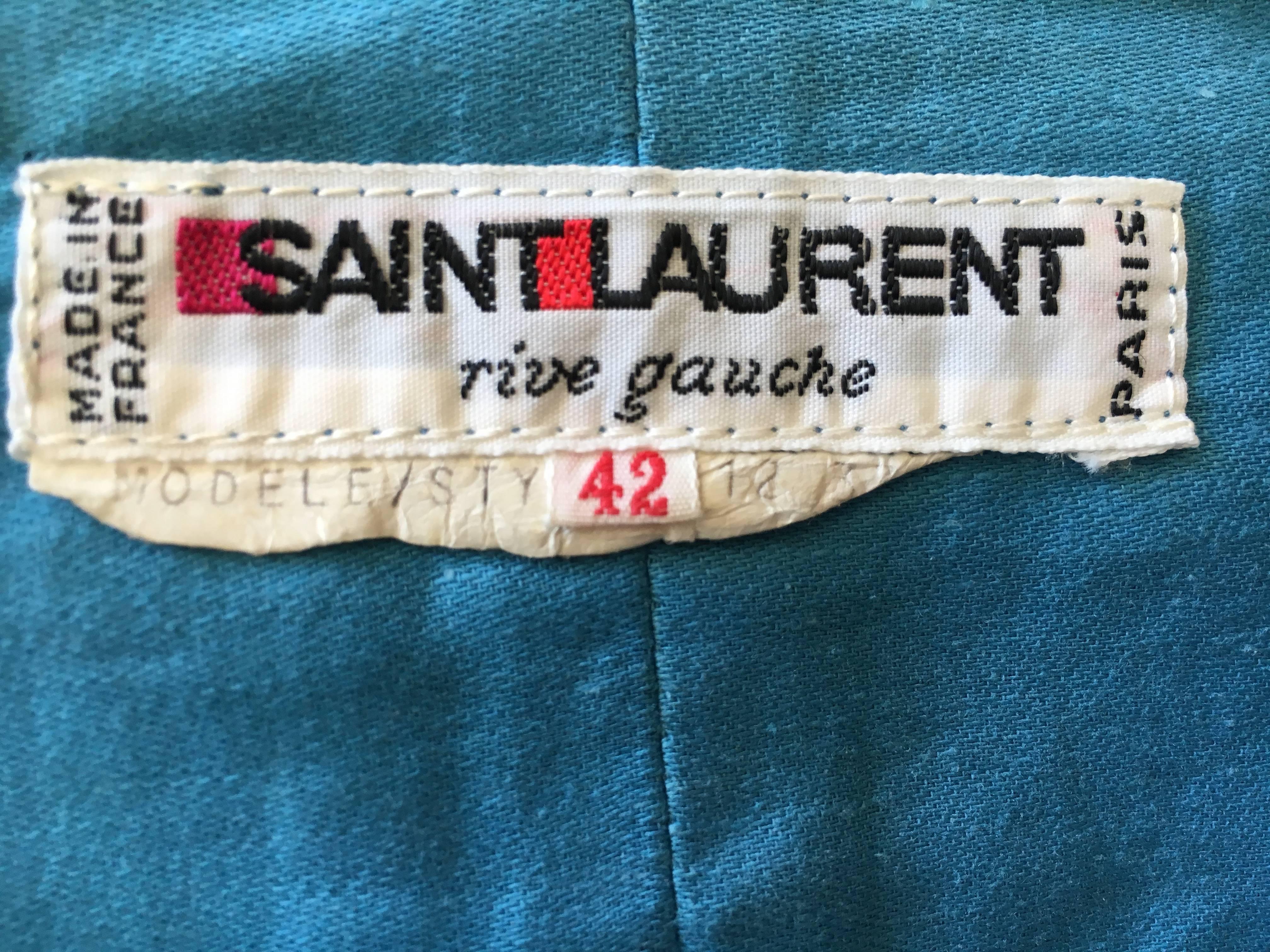 Yves Saint Laurent Rive Gauche 1970's Turquoise Silk Moire Corset Lace Top For Sale 3