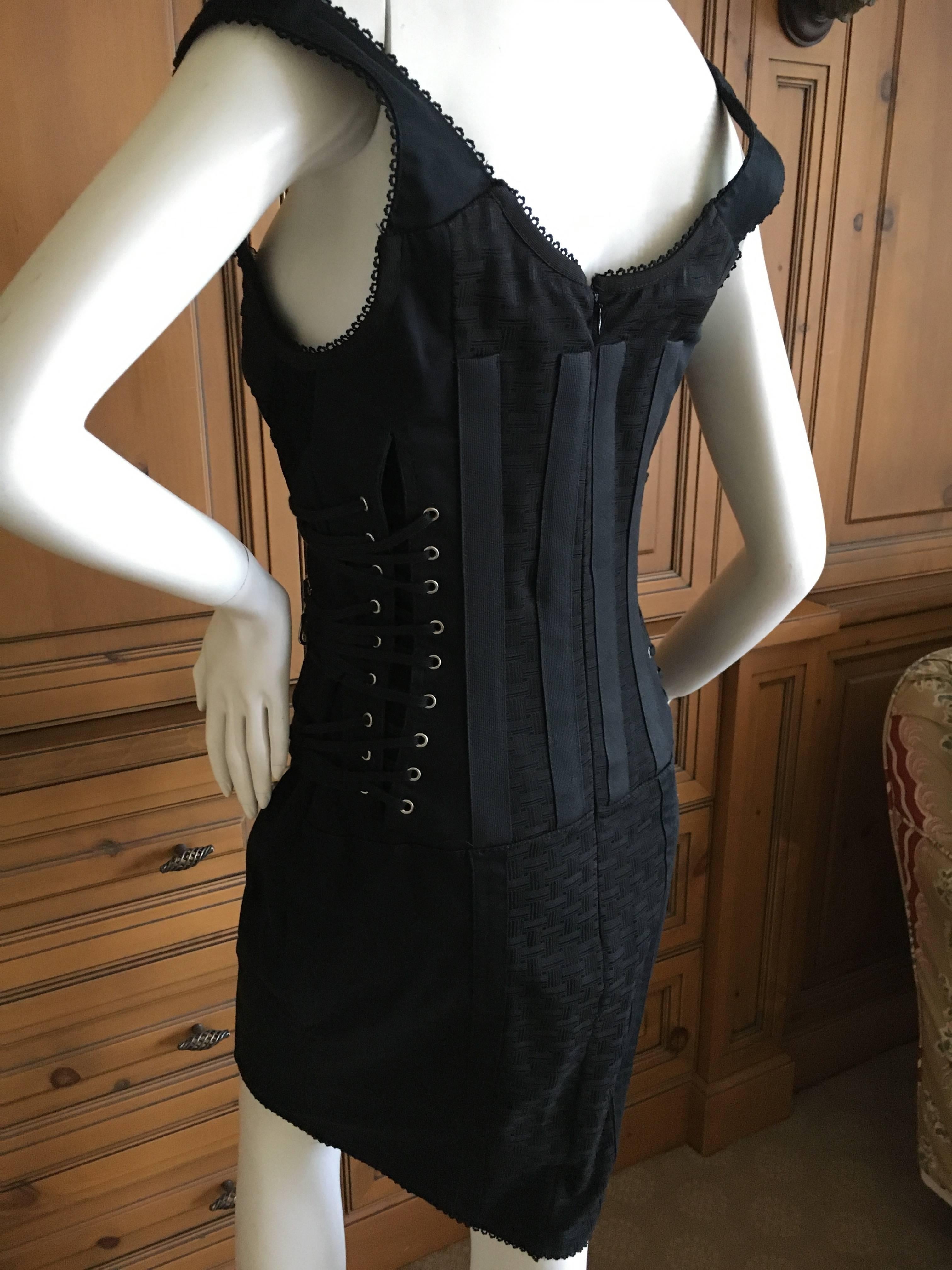 Women's Dolce & Gabbana Vintage D&G Lace Trim Bondage Strap Little Black Dress For Sale