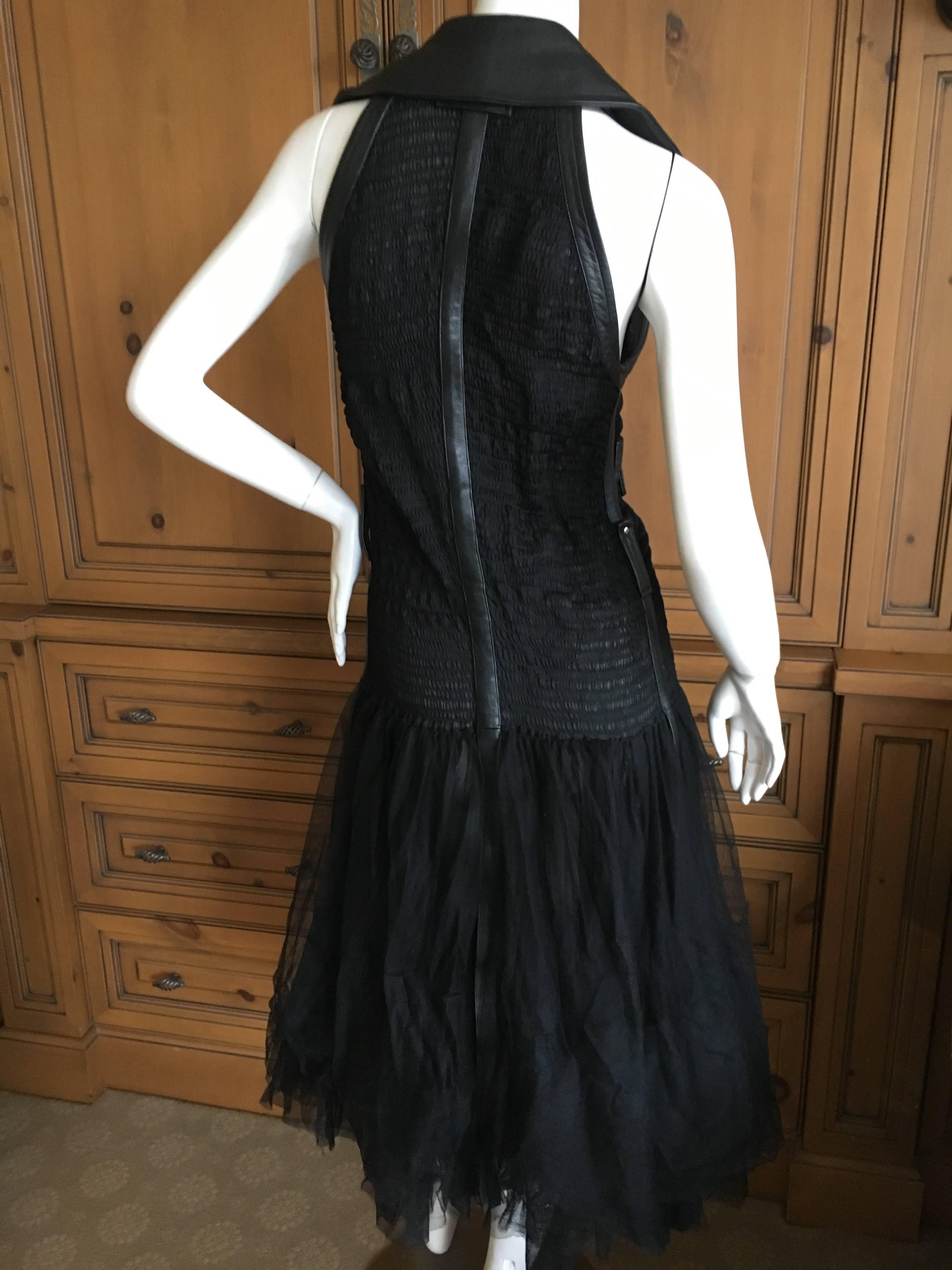 Jean Paul Gaultier Sheer Black Leather Trimmed Moto Style Dress 1