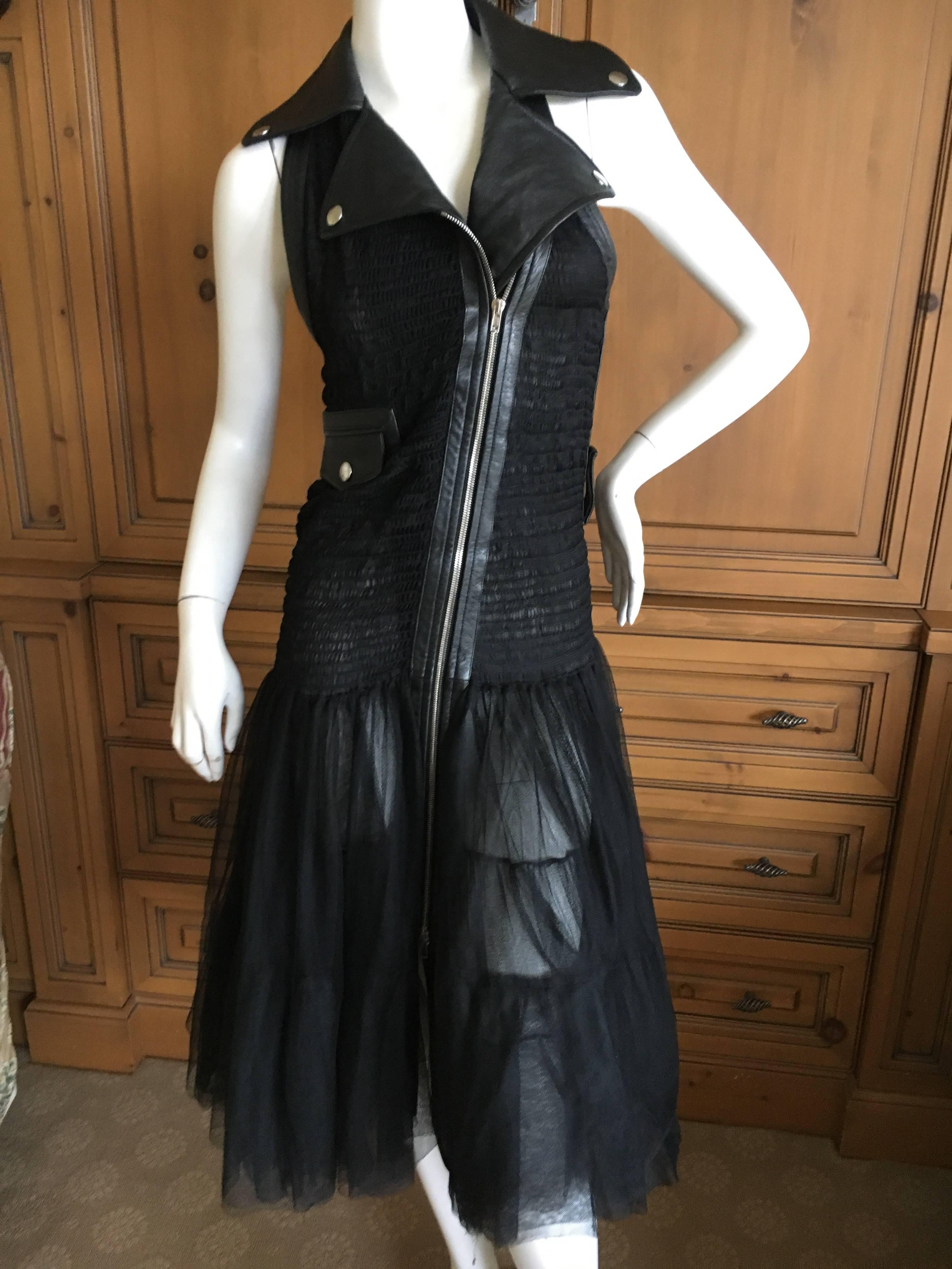 Jean Paul Gaultier Sheer Black Leather Trimmed Moto Style Dress 2