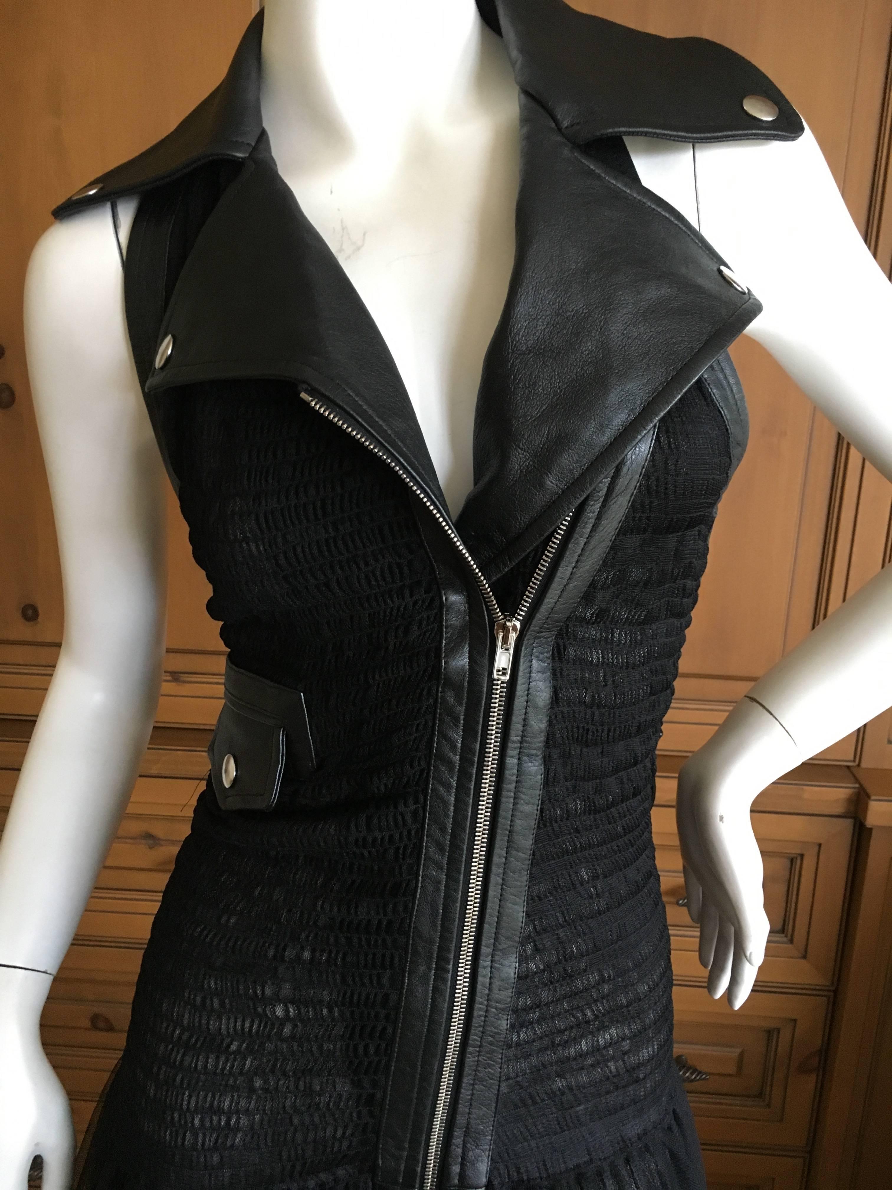 Jean Paul Gaultier Sheer Black Leather Trimmed Moto Style Dress 3