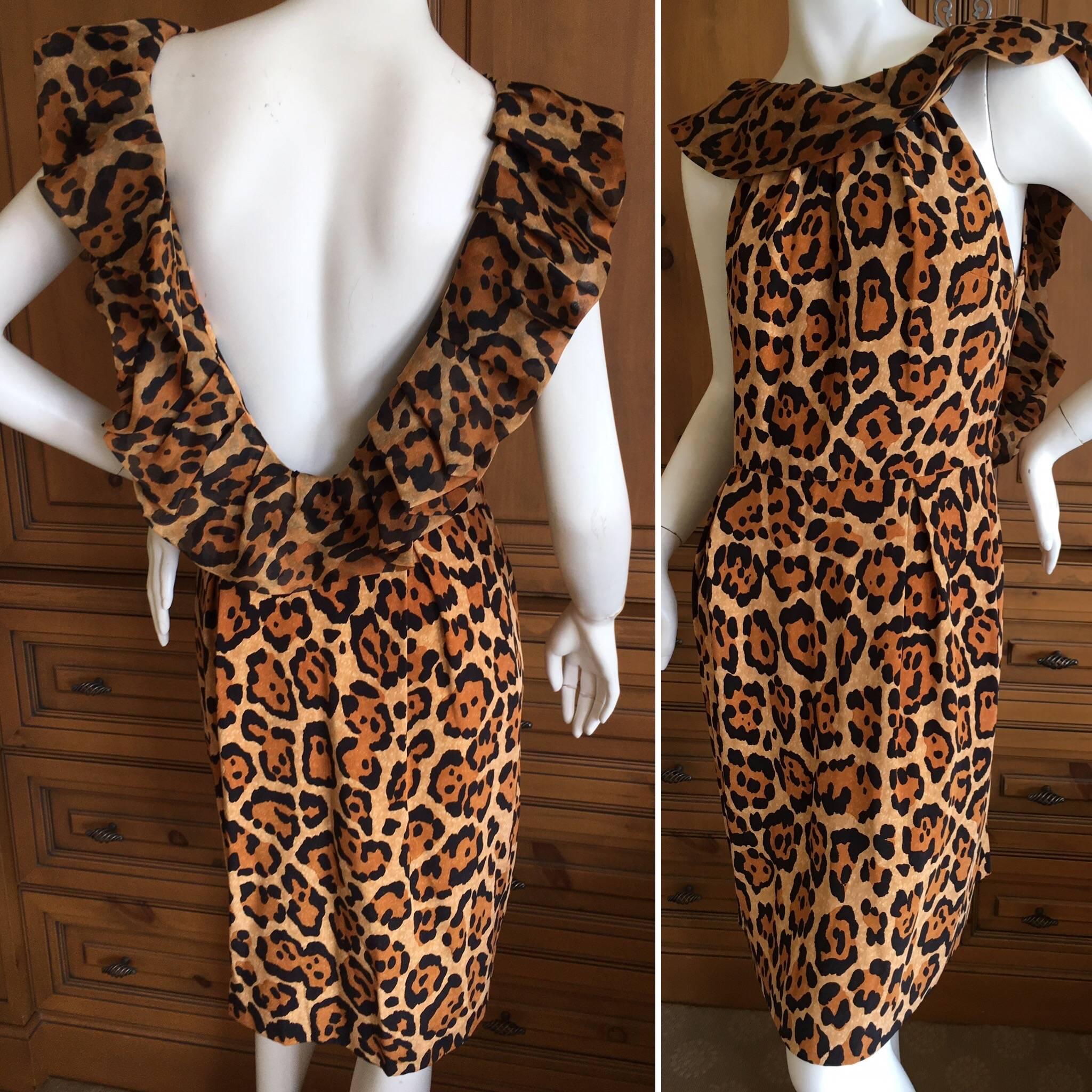 Christian Dior Backless Ruffled Leopard Print Cocktail Dress by John Galliano In Excellent Condition For Sale In Cloverdale, CA