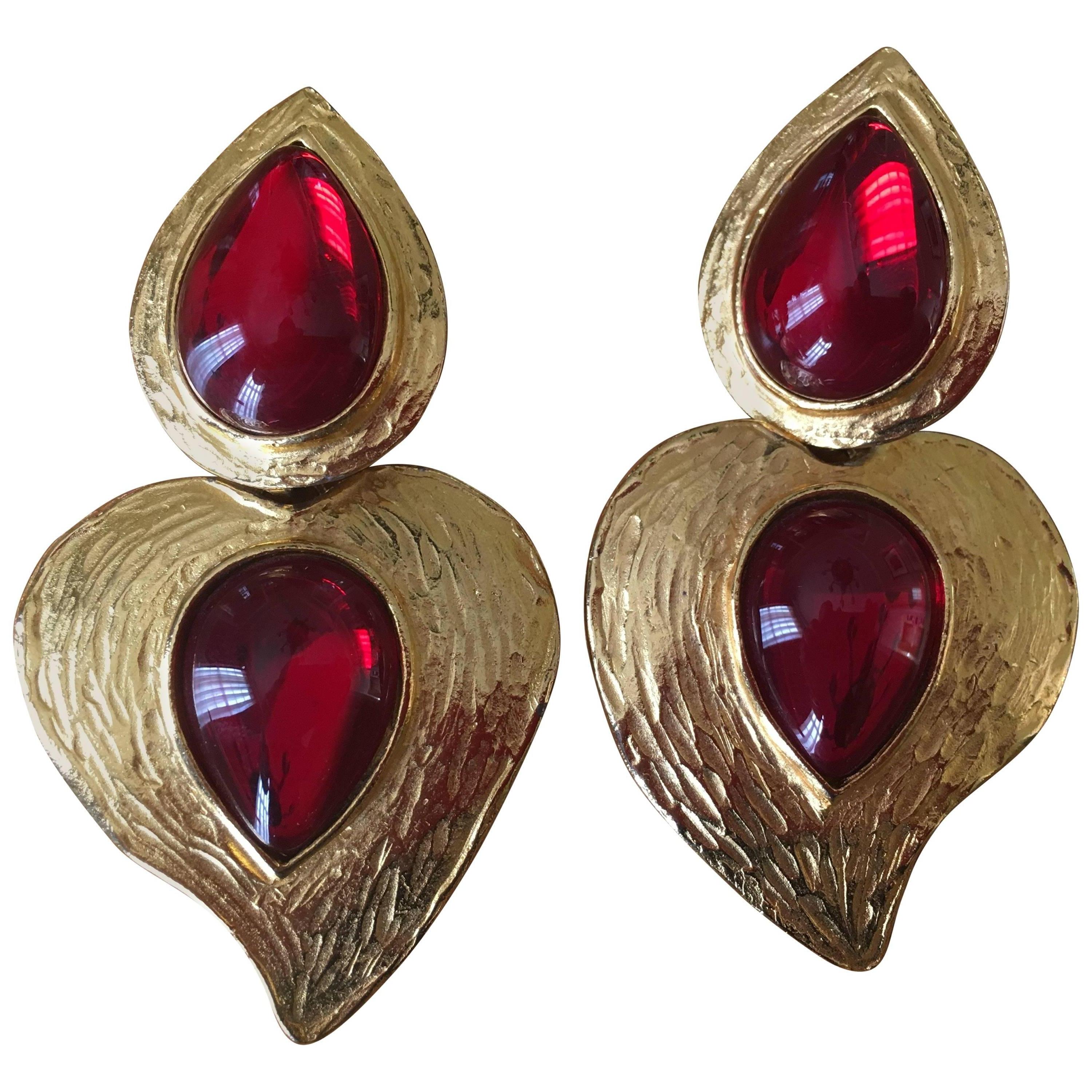 Yves Saint Laurent Rive Gauche 1970's Heart Shape Drop Earrings For Sale