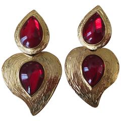 Yves Saint Laurent Rive Gauche 1970's Heart Shape Drop Earrings